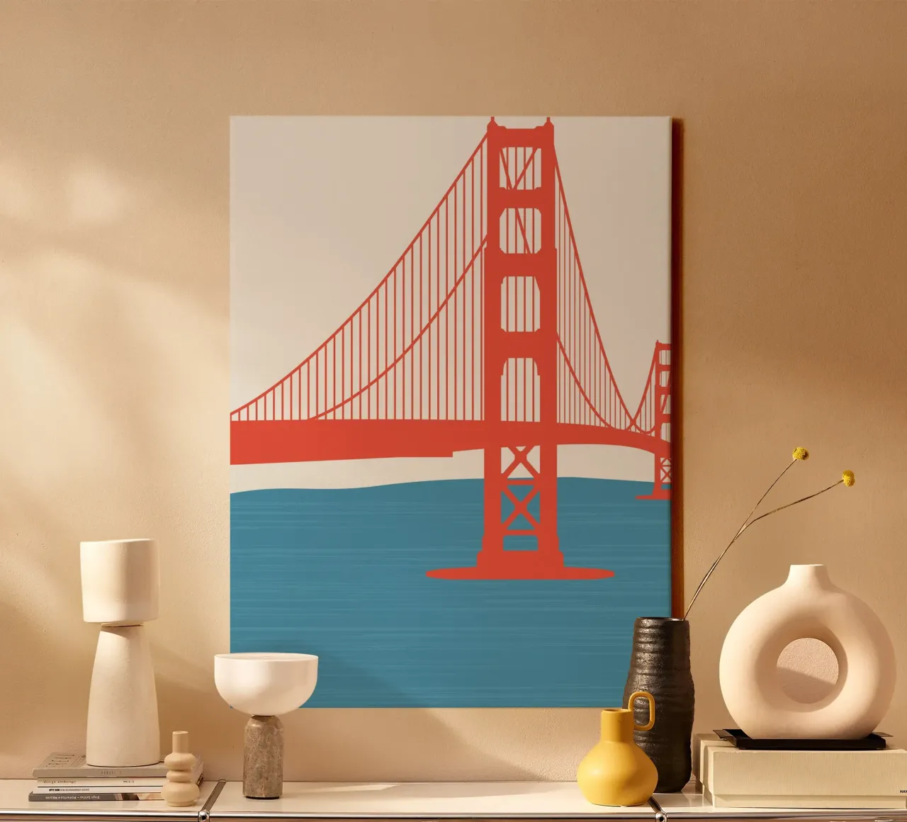 Red bridge canvas with Floater frame by Little Dean