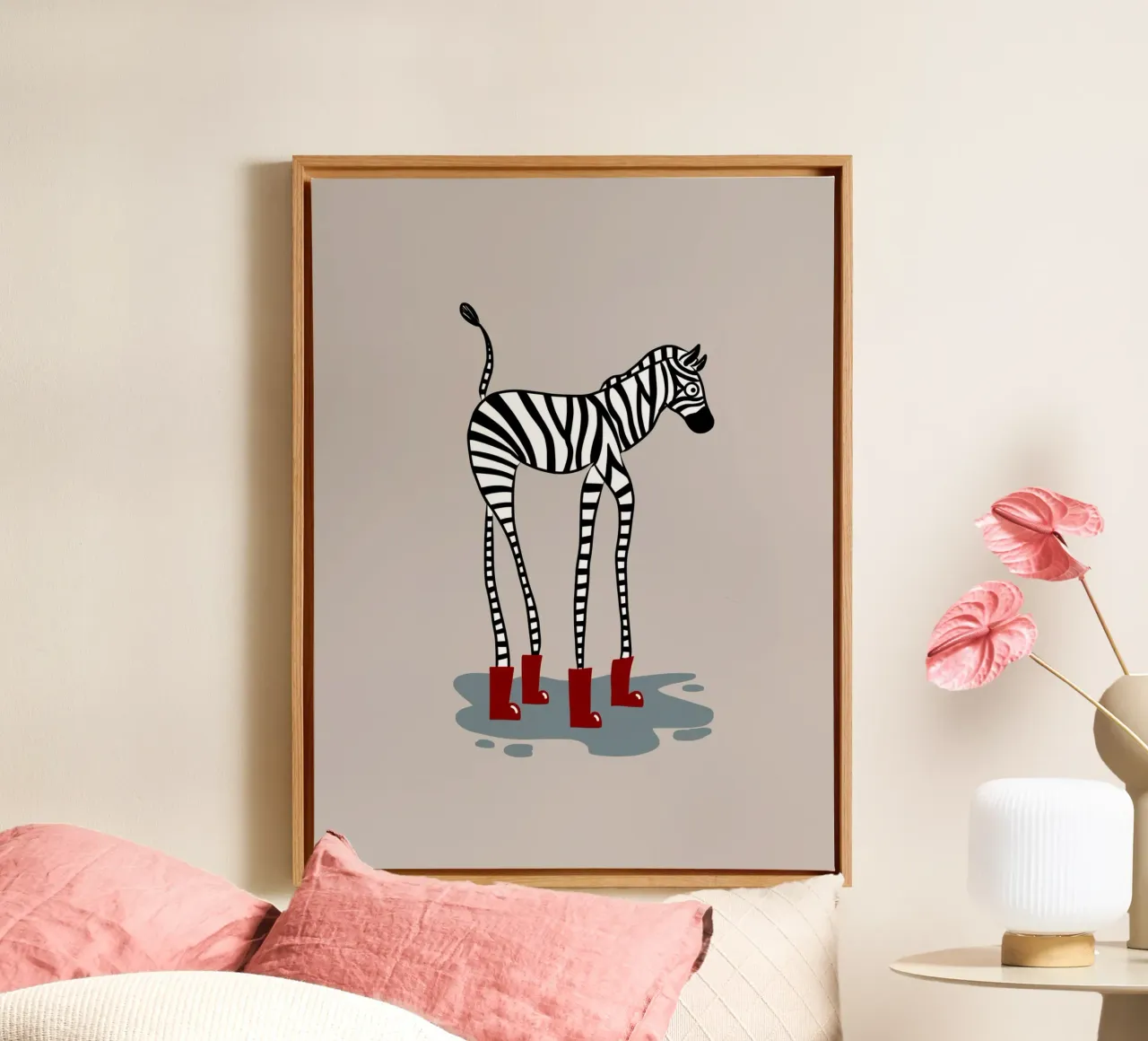 Rain boot zebra canvas with Floater frame by Little Dean