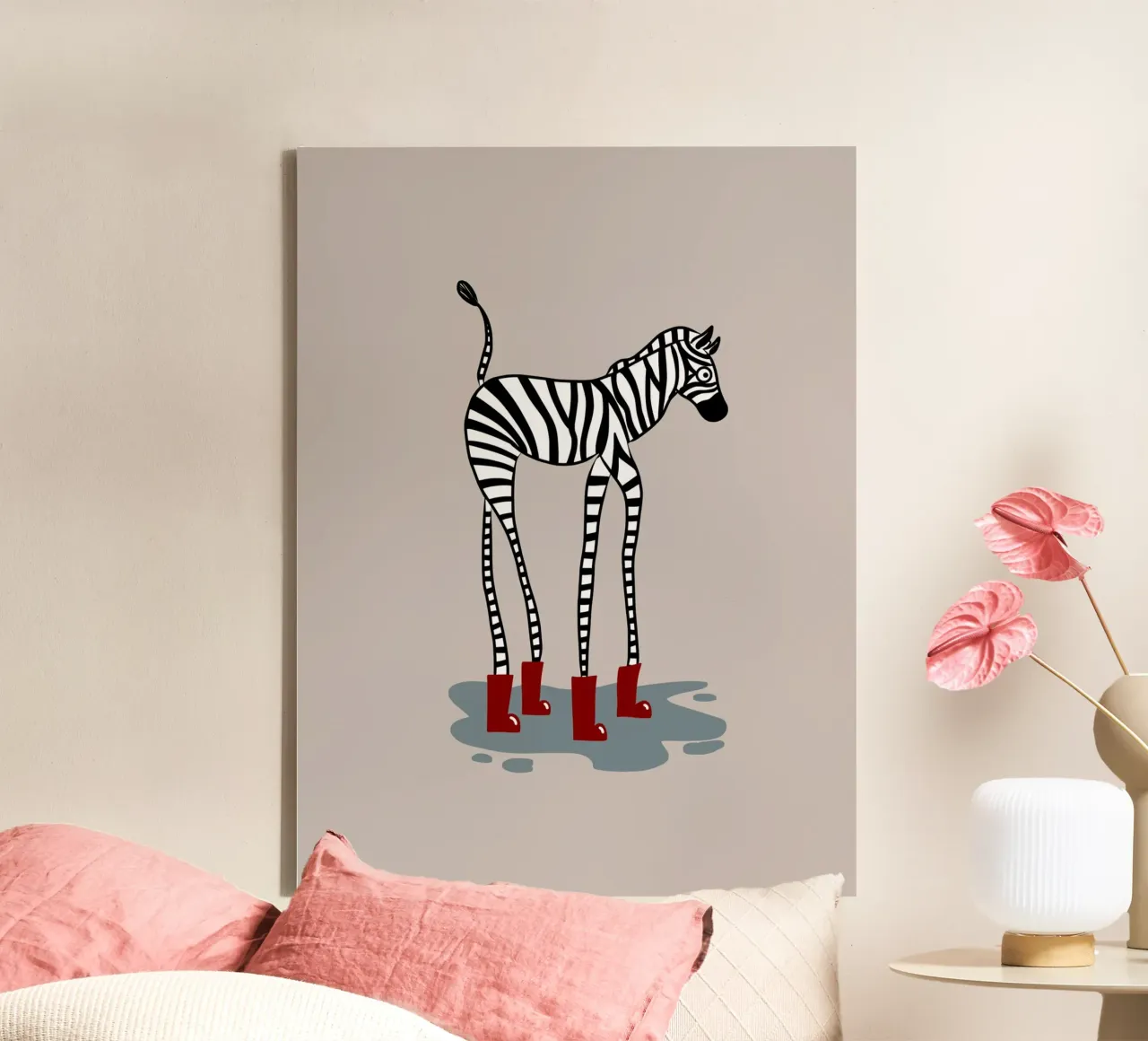 Rain boot zebra canvas with Floater frame by Little Dean