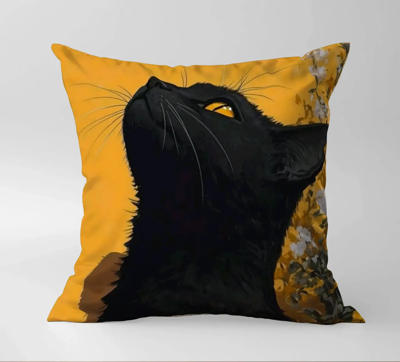 cat in yellow background cuscino da carsa
