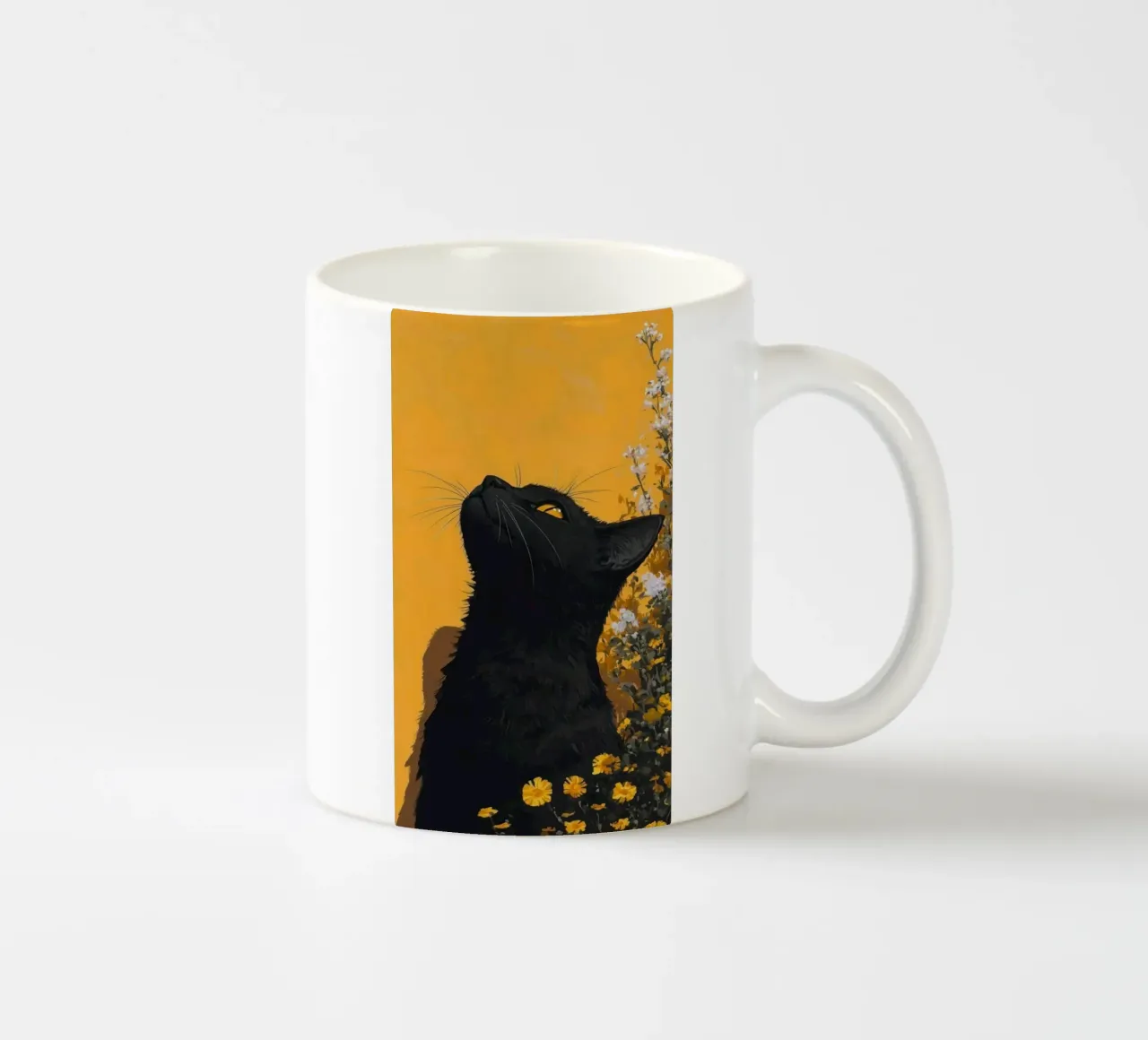cat in yellow background tazza in ceramica da carsa