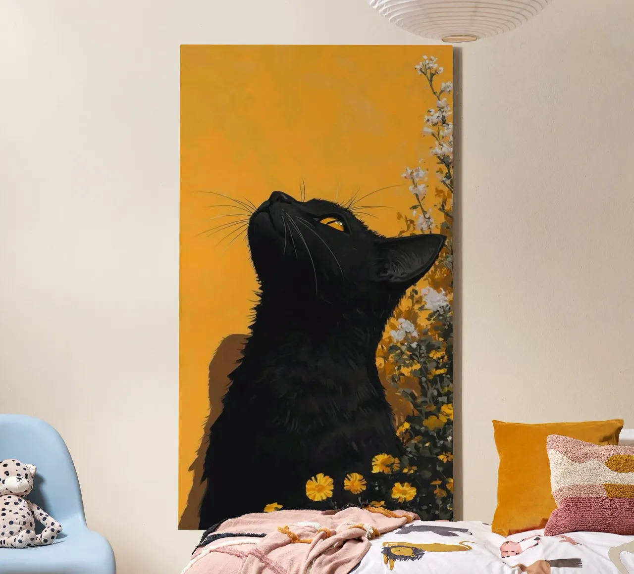 cat in yellow background canvas with Floater frame by carsa