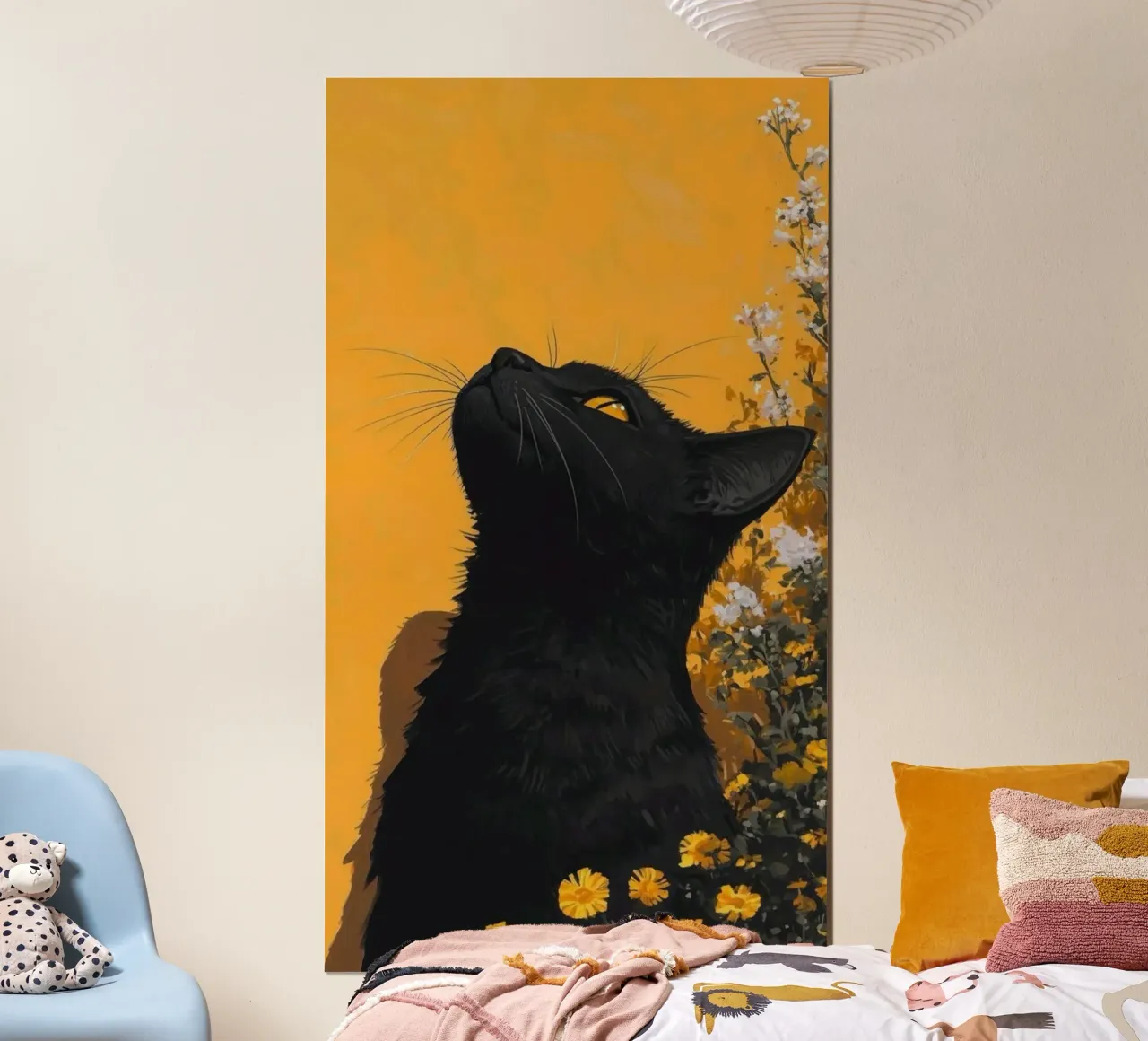 cat in yellow background poster con telaio in legno da carsa