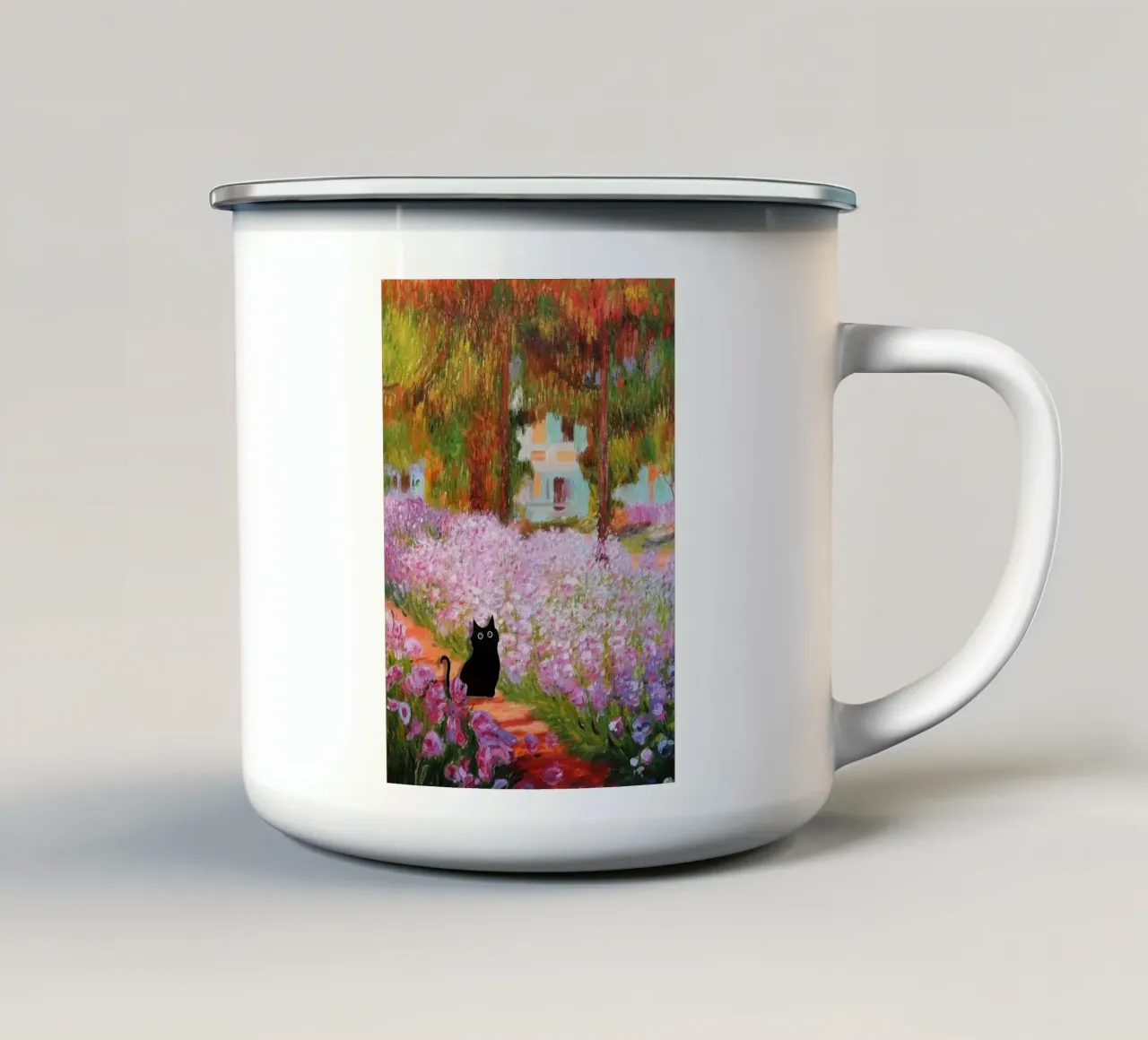 cat in road of flower tazza in smalto da carsa