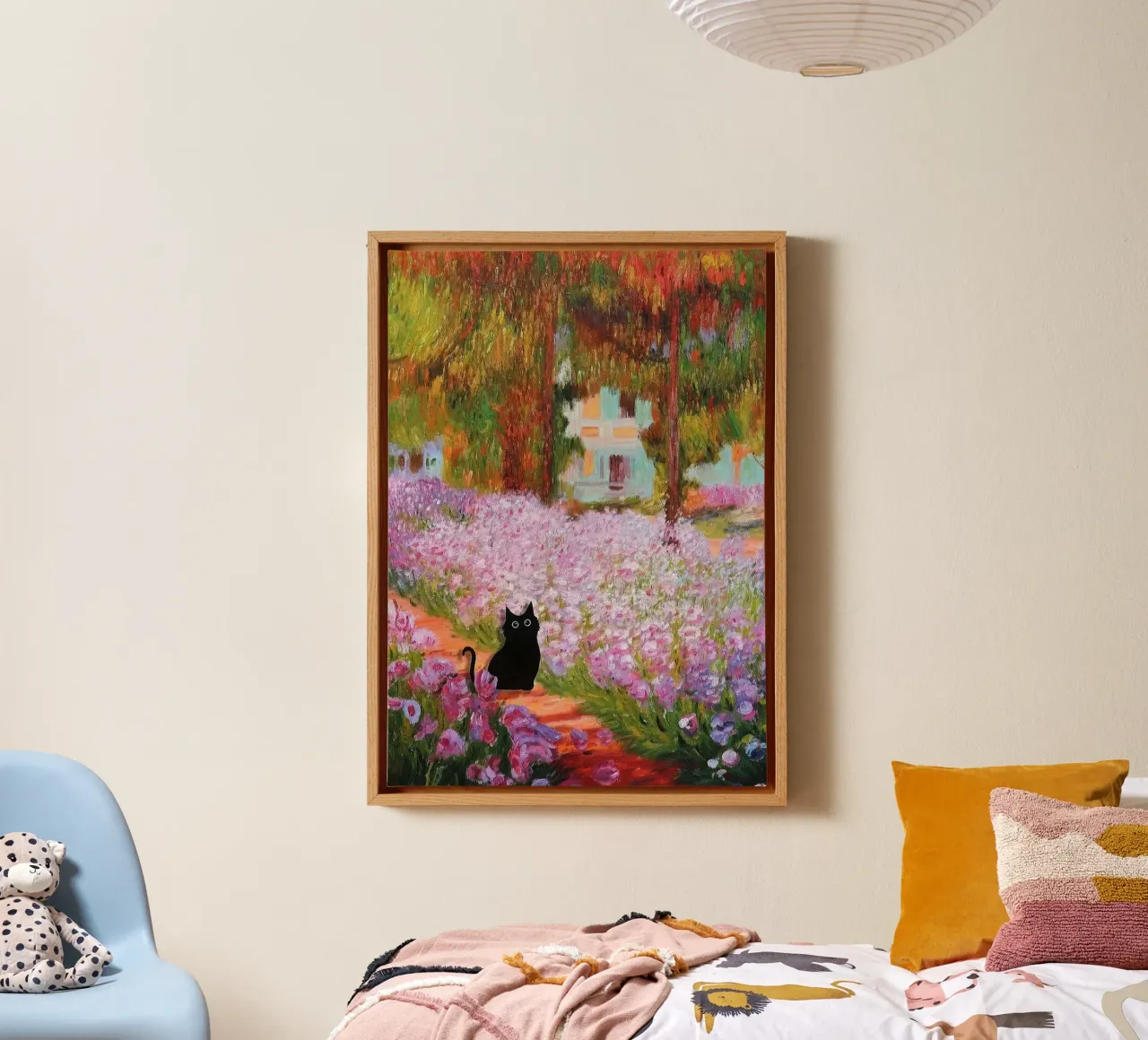 cat in road of flower tela con Cornice a cassetta da carsa