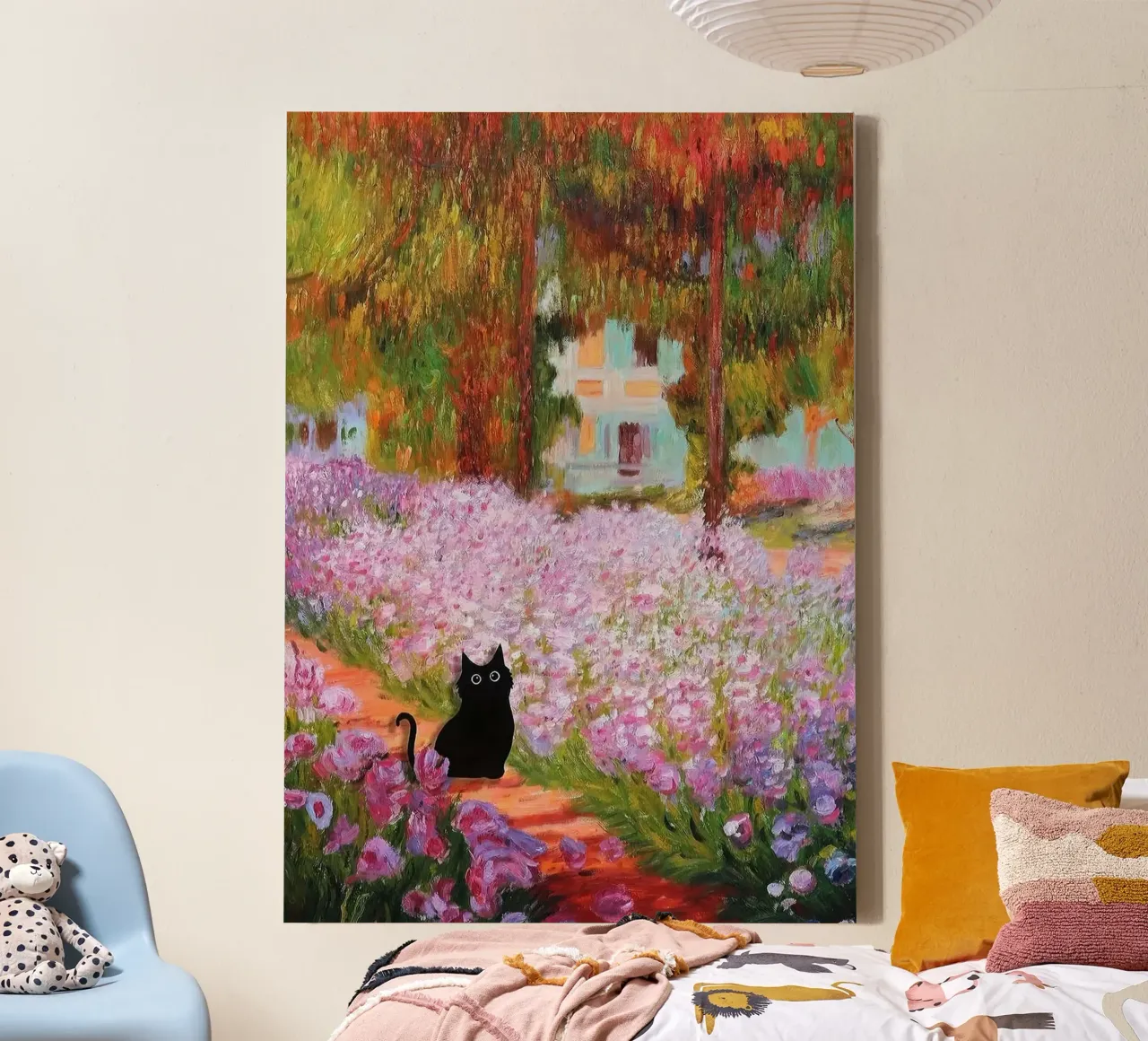 cat in road of flower tela con Cornice a cassetta da carsa