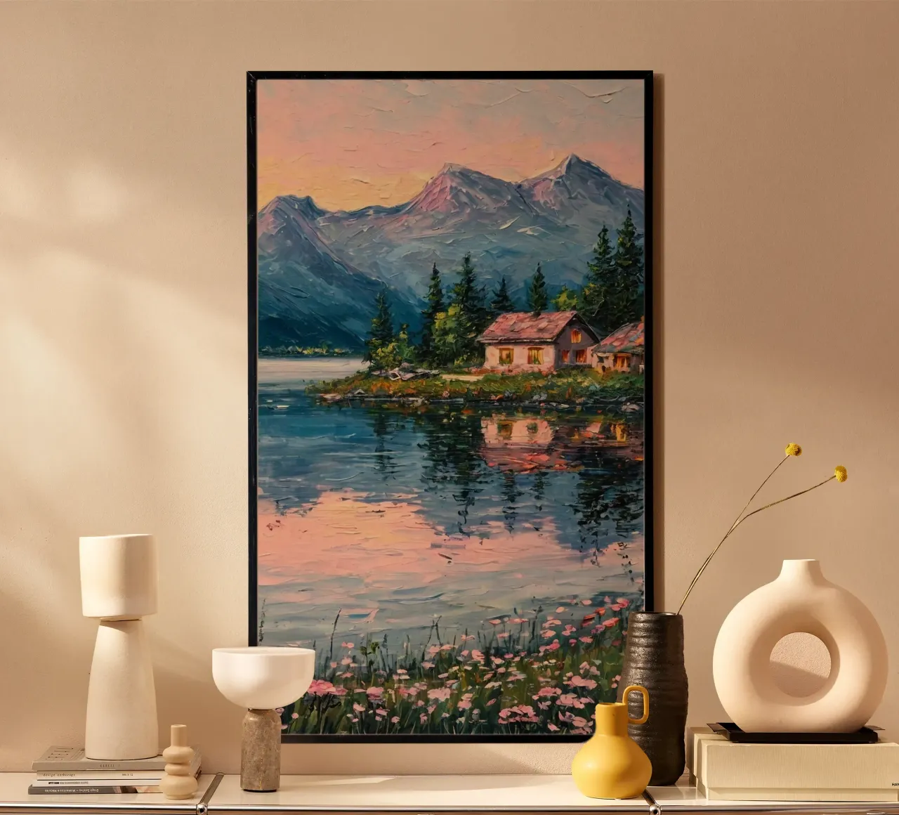 reflect village on lake poster da carsa