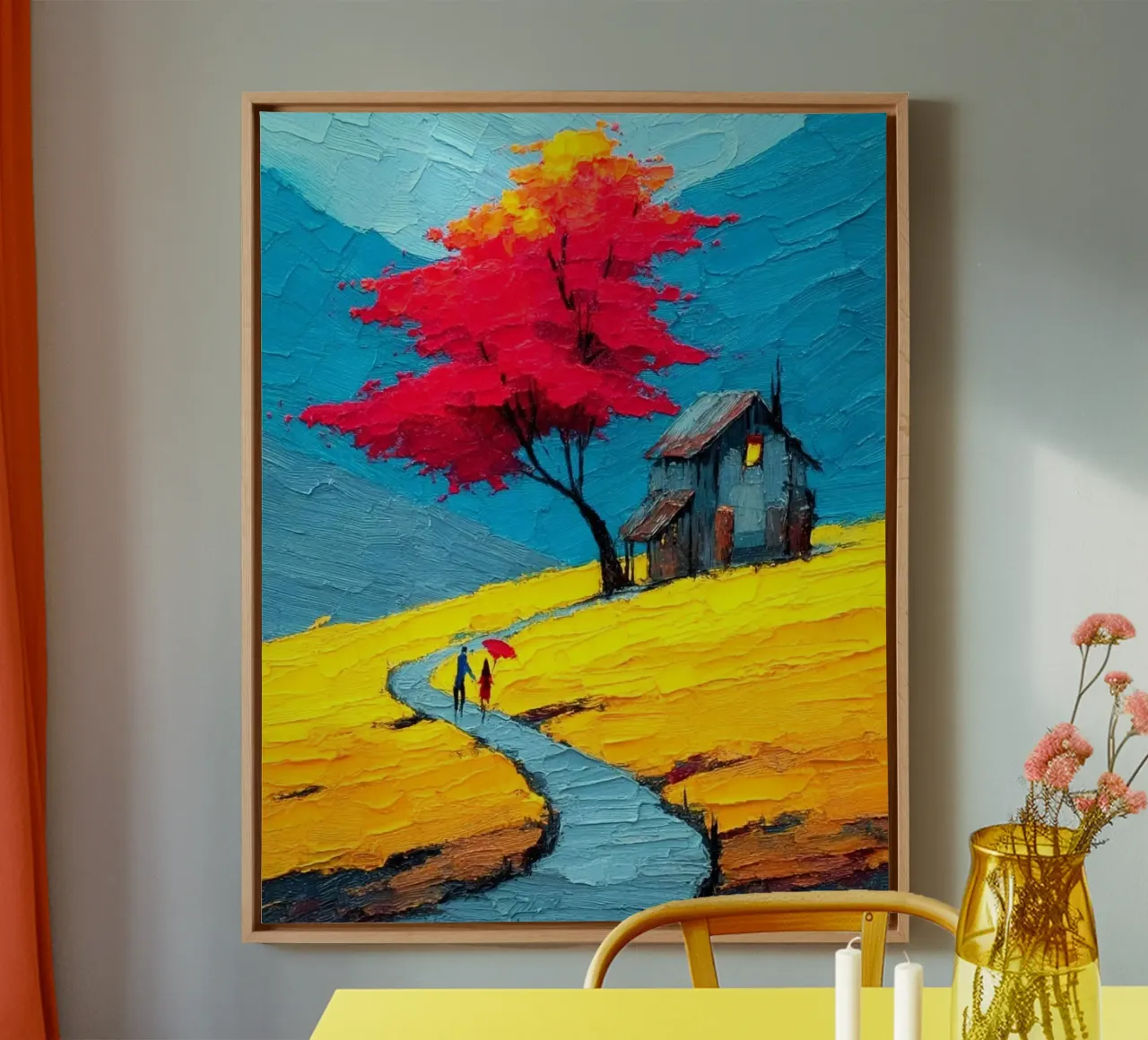 come home in curve road canvas with Floater frame by carsa