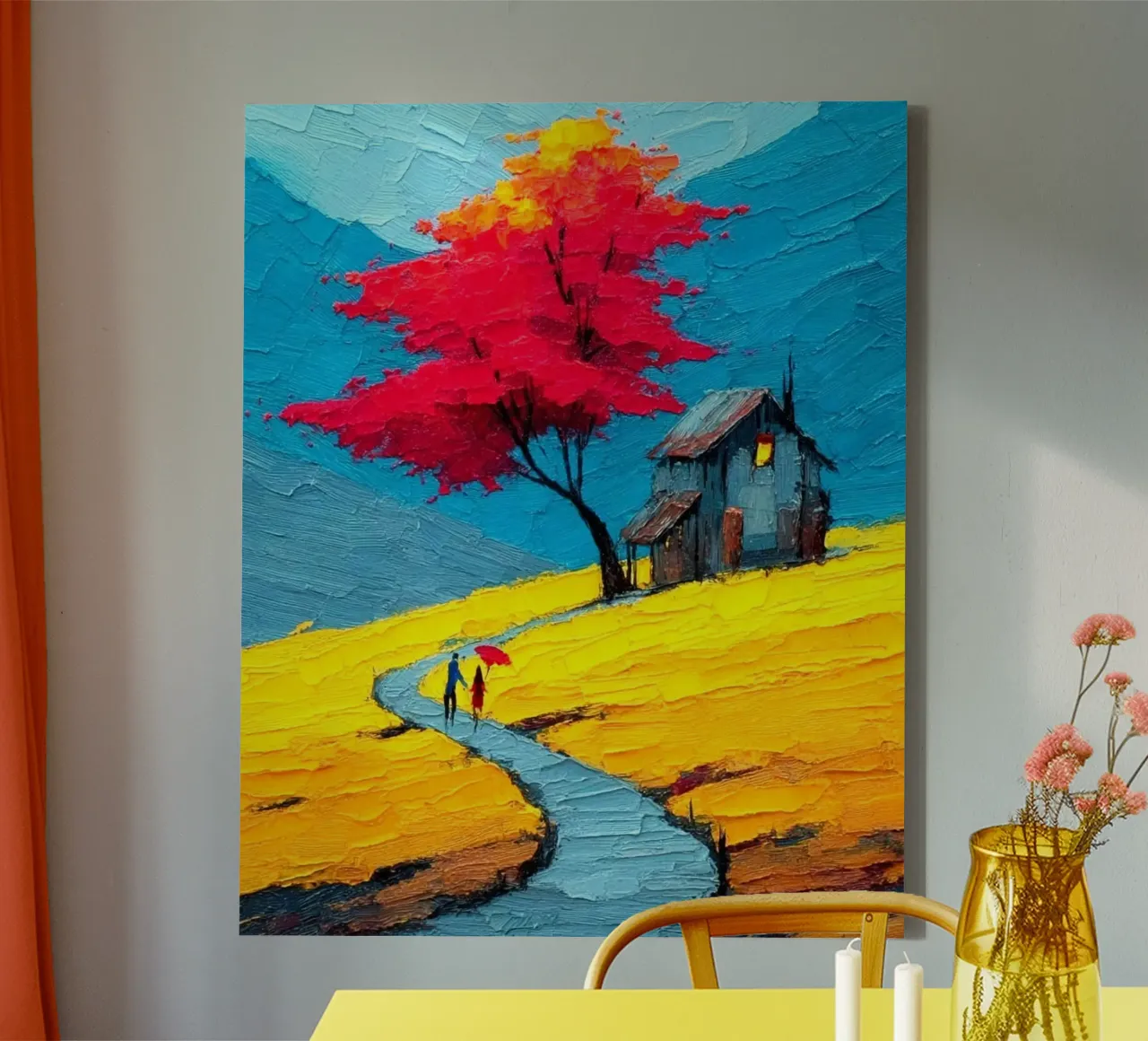 come home in curve road canvas with Floater frame by carsa