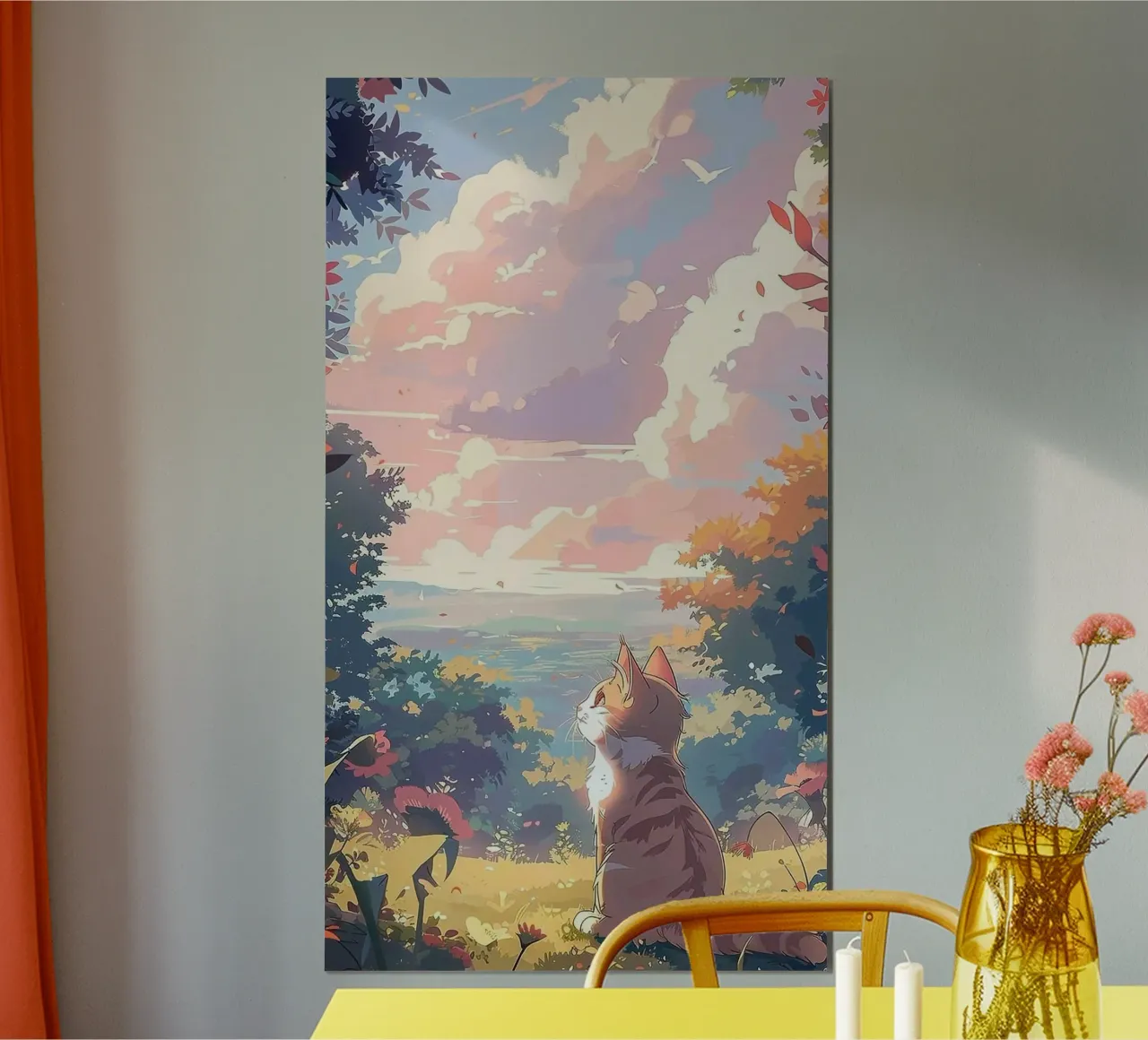 cat viewing sunshine poster con telaio in alluminio da kichin