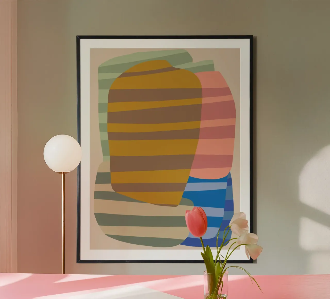 Stripe pattern layering poster with wooden frame by Little Dean