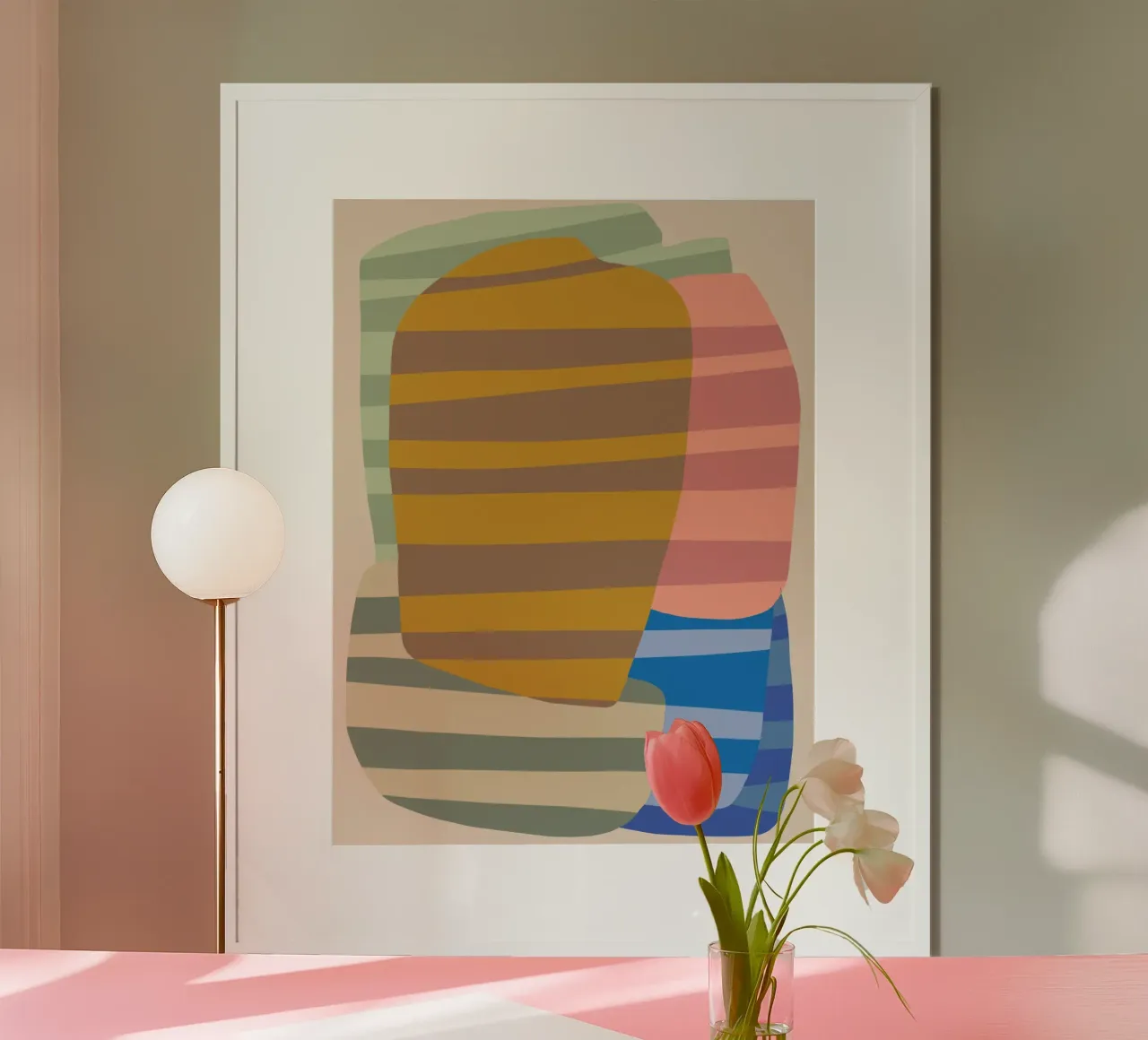 Stripe pattern layering poster with wooden frame by Little Dean