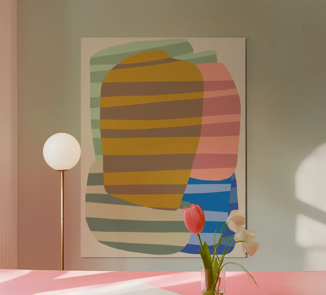 Stripe pattern layering poster with wooden frame by Little Dean