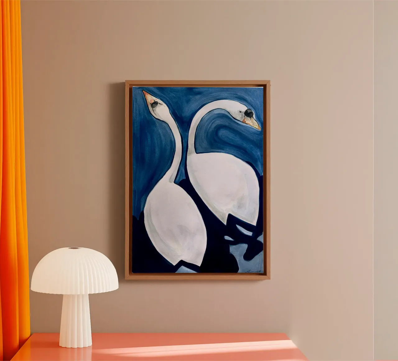 Twee zwanen canvas met Baklijst van Kunst.der.Amelie
