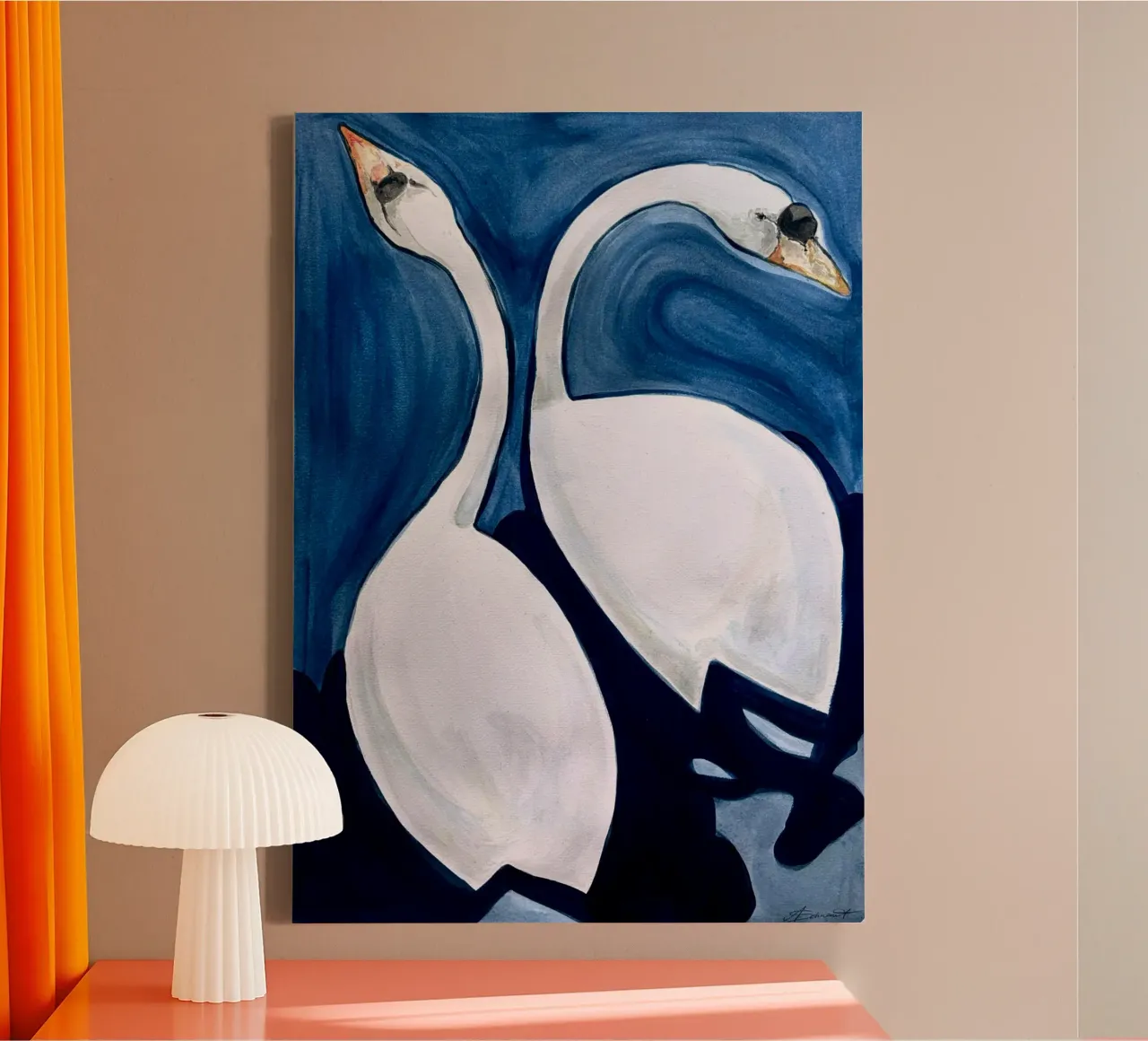 Twee zwanen canvas met Baklijst van Kunst.der.Amelie