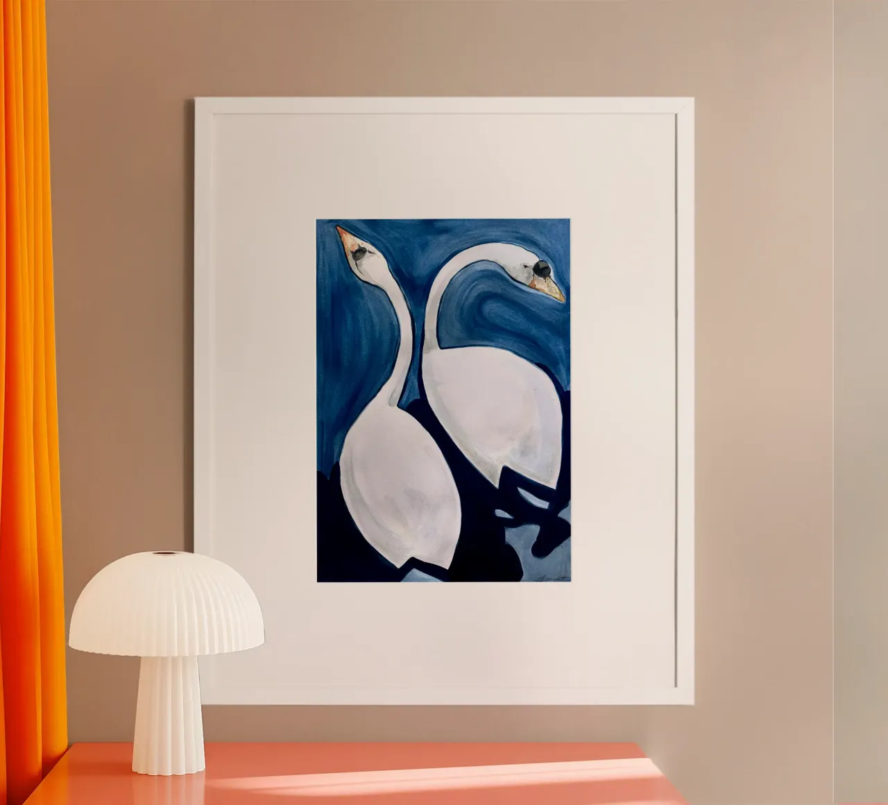 Due cigni poster con telaio in legno da Kunst.der.Amelie