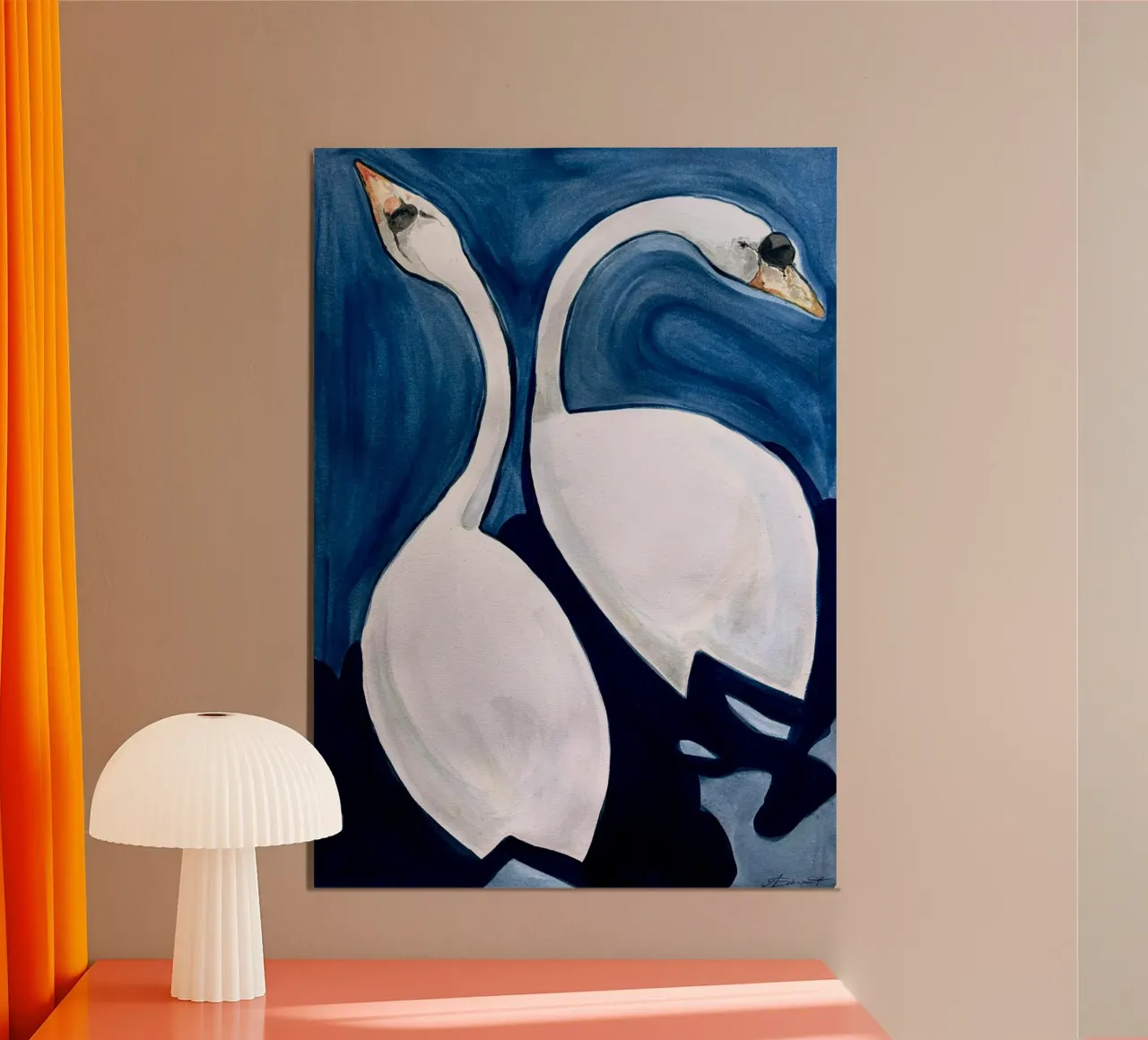 Due cigni poster con telaio in legno da Kunst.der.Amelie