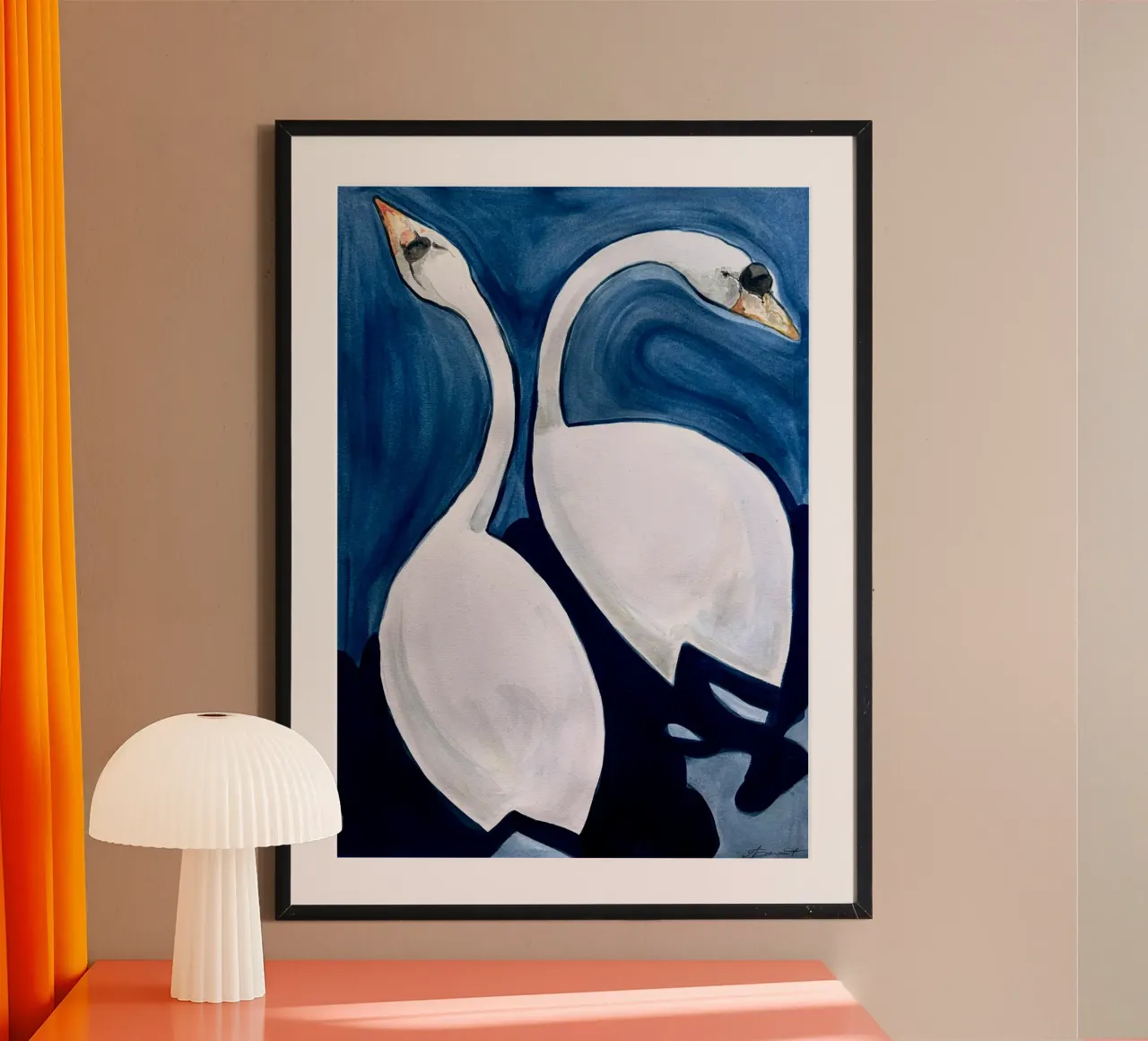 Due cigni poster con telaio in legno da Kunst.der.Amelie