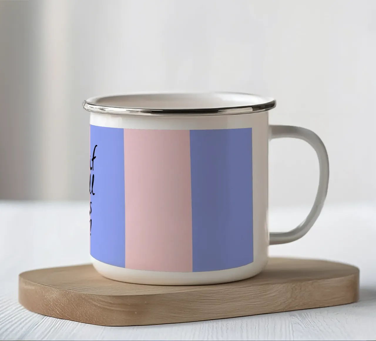 What If It All Works Out Pastel Blue and Pink Typography tazza in smalto da dericktype