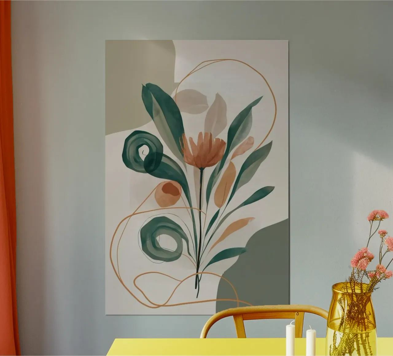 art line branch flower poster con telaio in legno da miracle