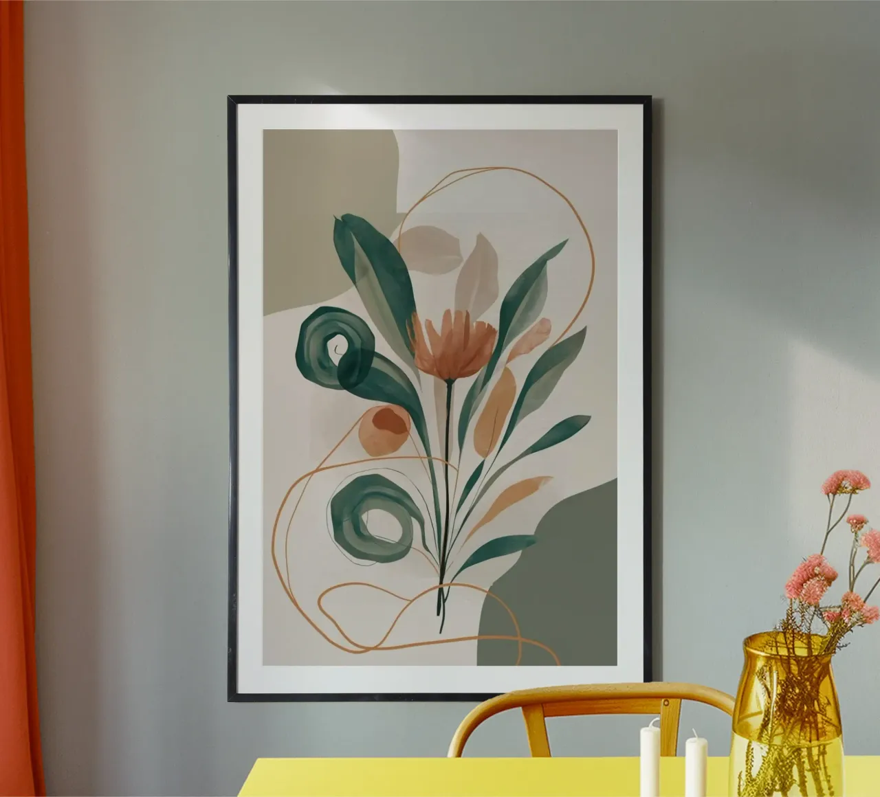 art line branch flower poster con telaio in legno da miracle