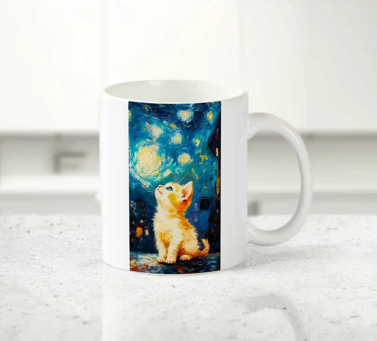 cat chill with moon and star tazza in ceramica da lifeline