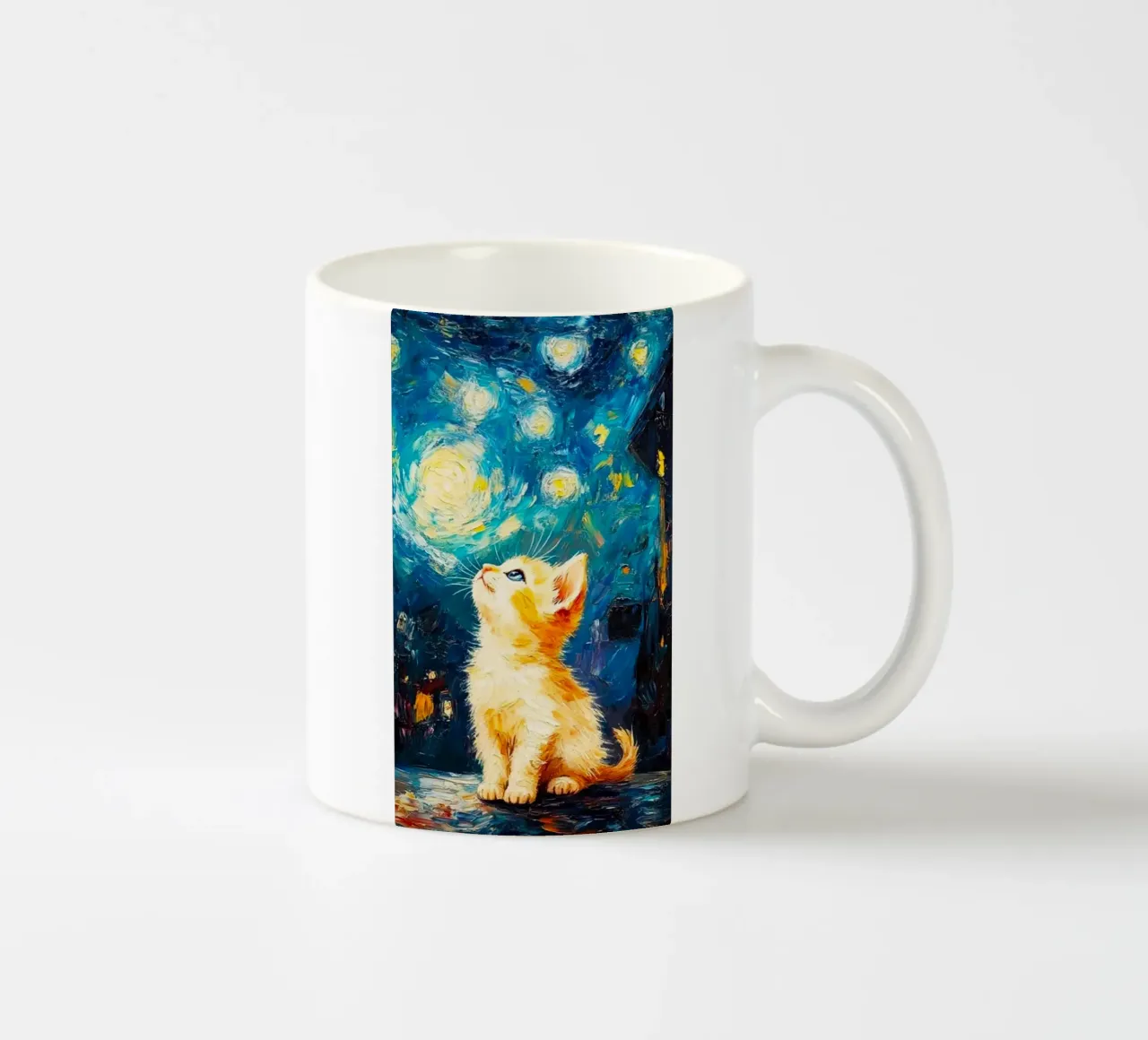 cat chill with moon and star tazza in ceramica da lifeline