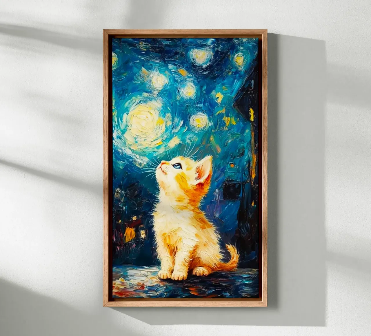 cat chill with moon and star canvas with Floater frame by lifeline