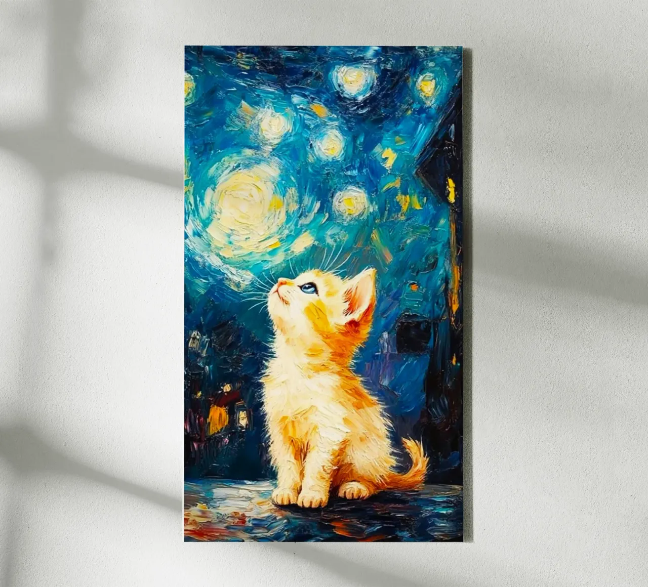 cat chill with moon and star canvas with Floater frame by lifeline