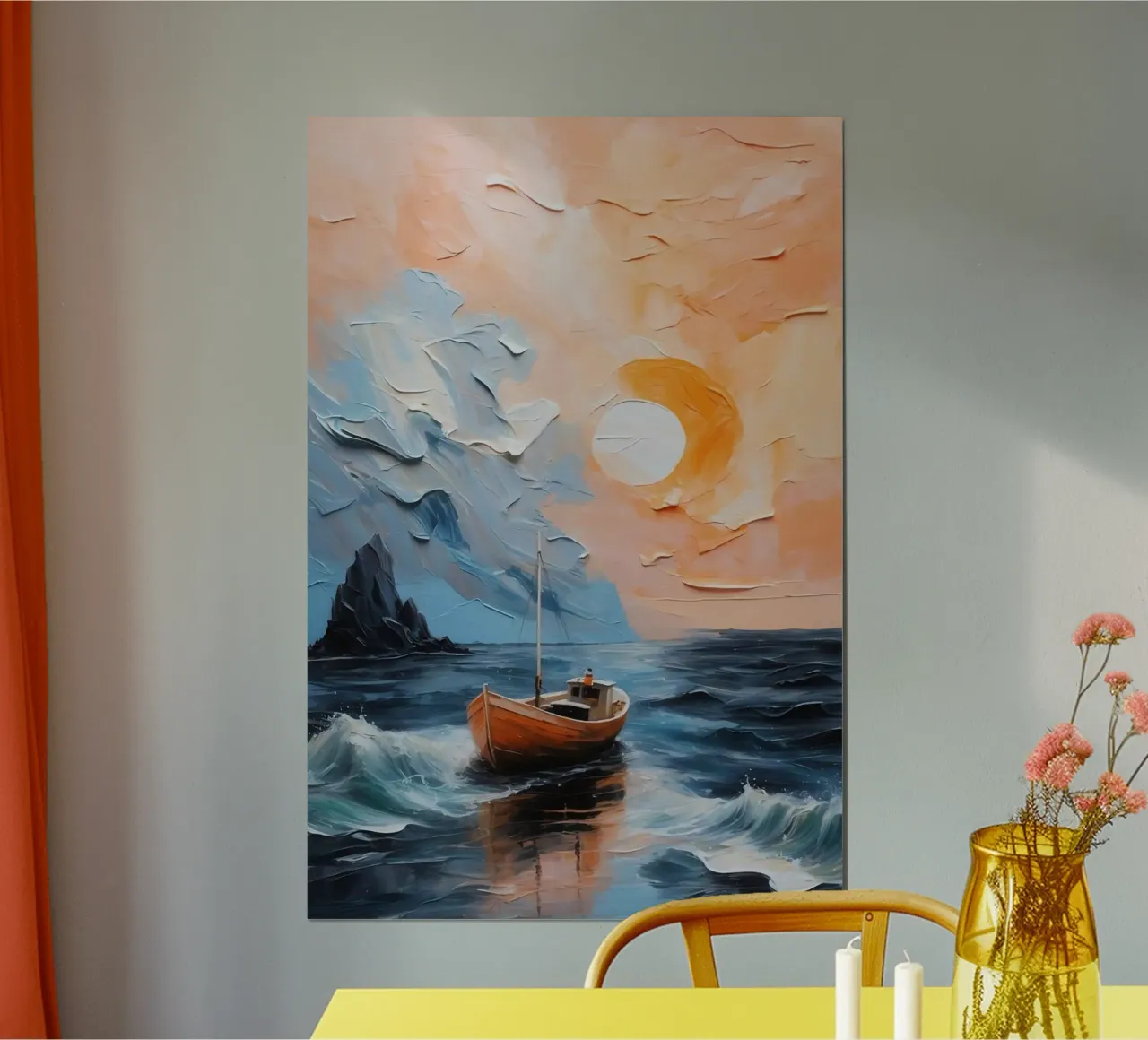art boat and sunset poster con telaio in plastica da miracle