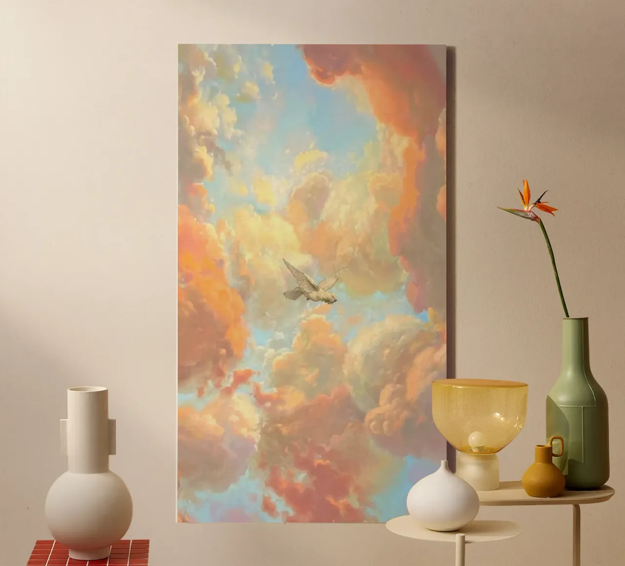 posture bird in cloud lienzo con Marco flotante de lifeline