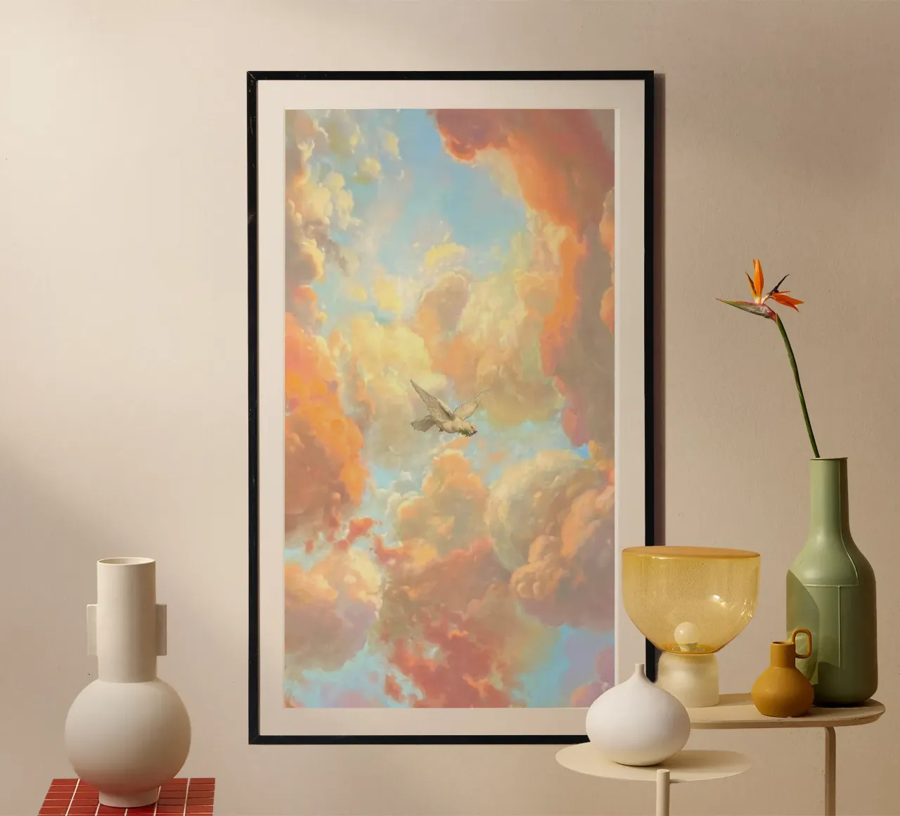 posture bird in cloud poster con telaio in alluminio da lifeline