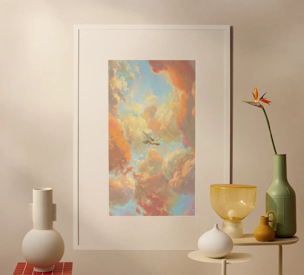 posture bird in cloud poster con telaio in alluminio da lifeline