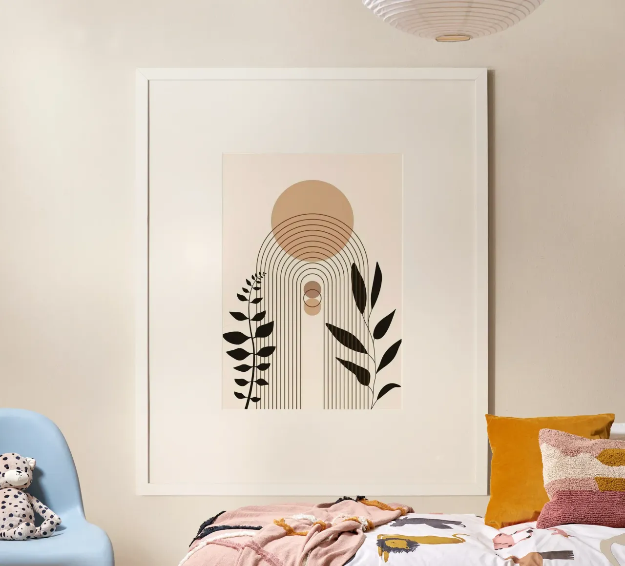 circle shape line curve branch poster con telaio in legno da miracle