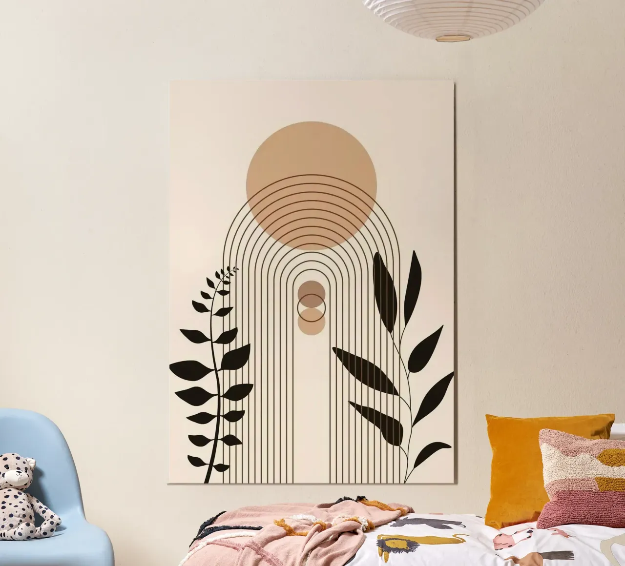 circle shape line curve branch poster con telaio in legno da miracle