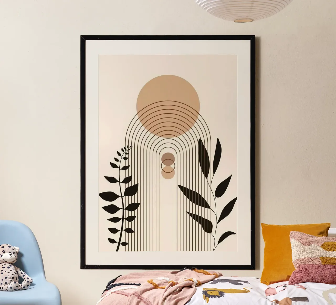 circle shape line curve branch poster con telaio in legno da miracle
