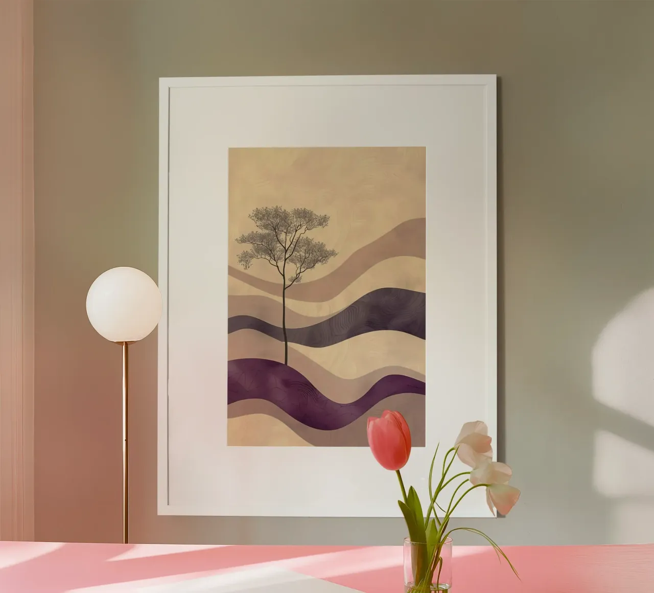 wave mountain gradient poster con telaio in legno da miracle