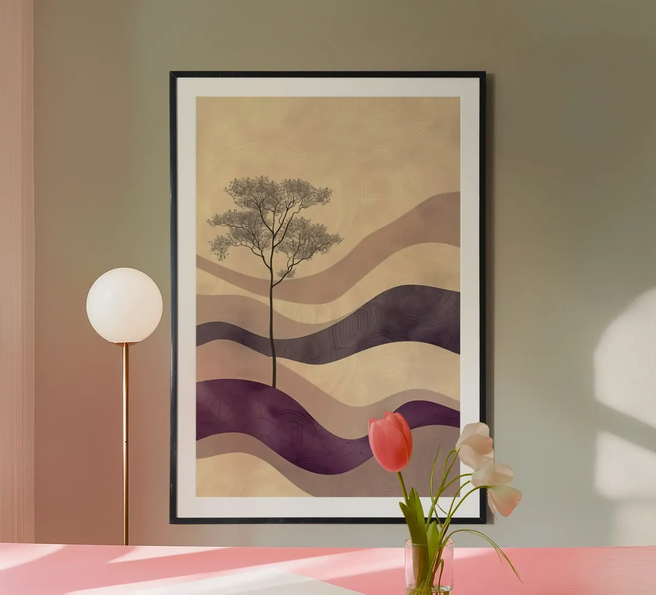 wave mountain gradient poster con telaio in legno da miracle