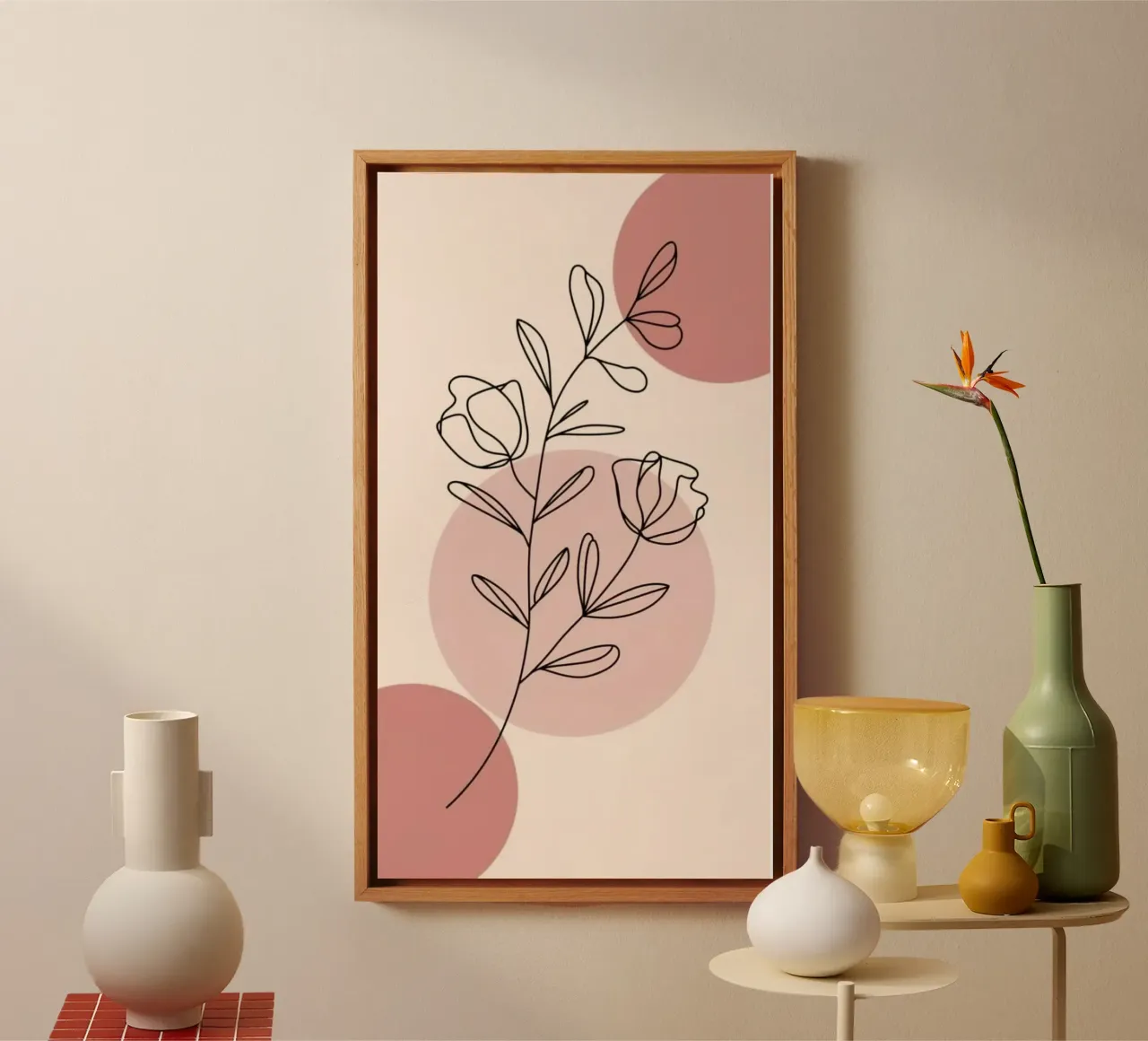 circle shape line of flower lienzo con Marco flotante de miracle