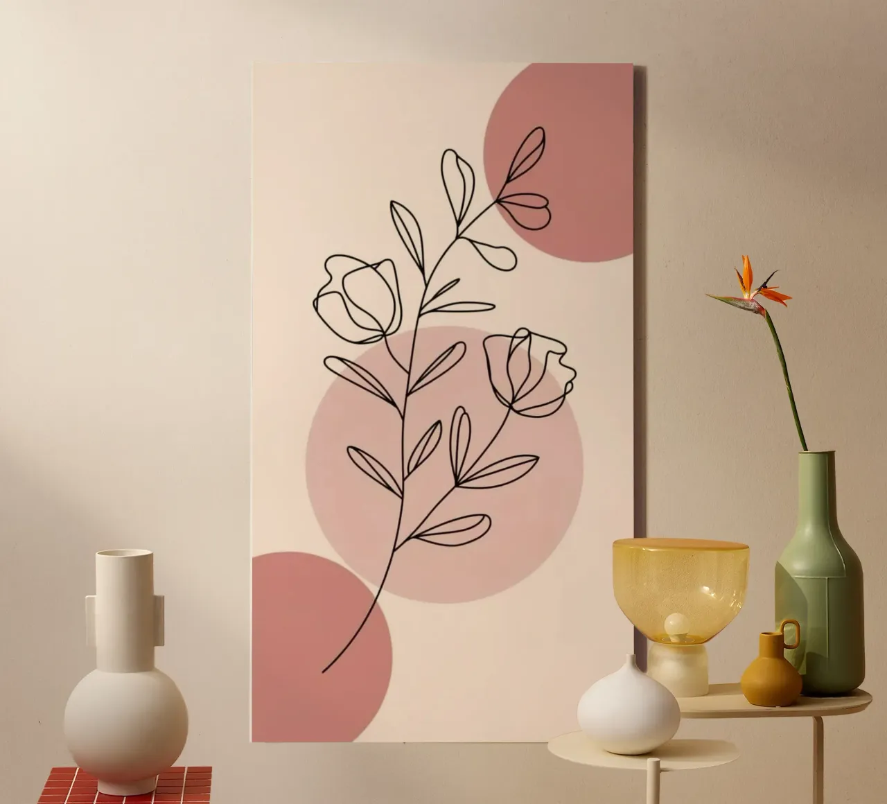 circle shape line of flower lienzo con Marco flotante de miracle