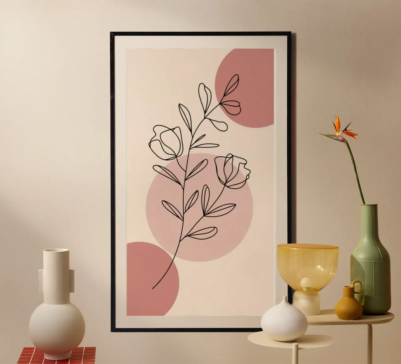 circle shape line of flower poster con telaio in alluminio da miracle