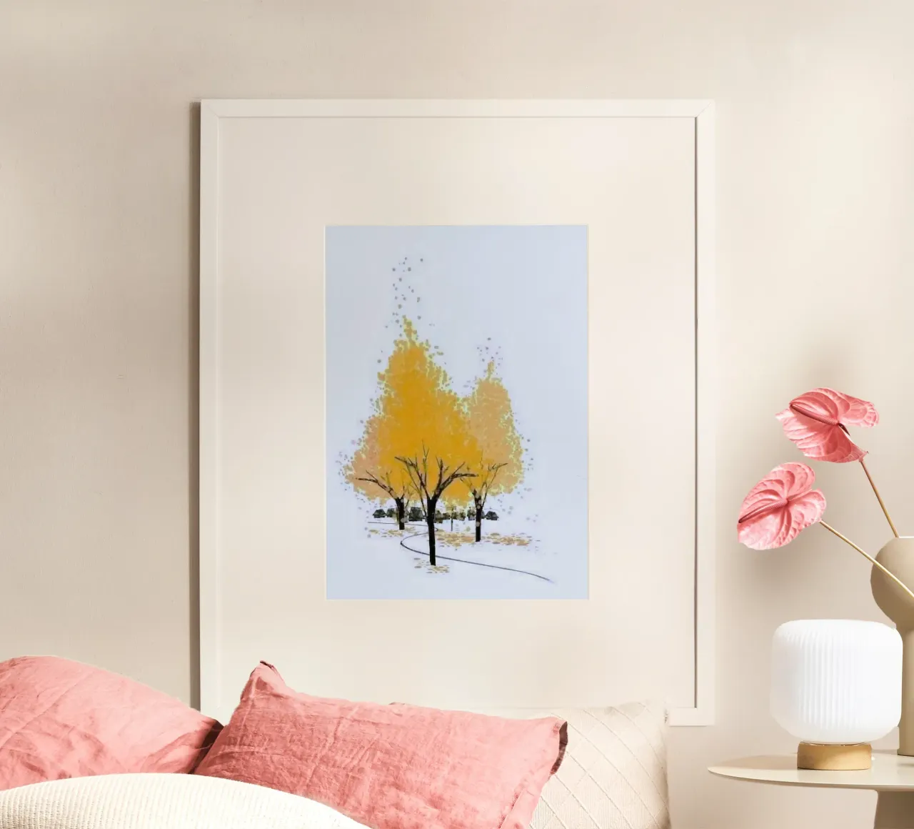 yellow shadow tree poster con telaio in alluminio da miracle