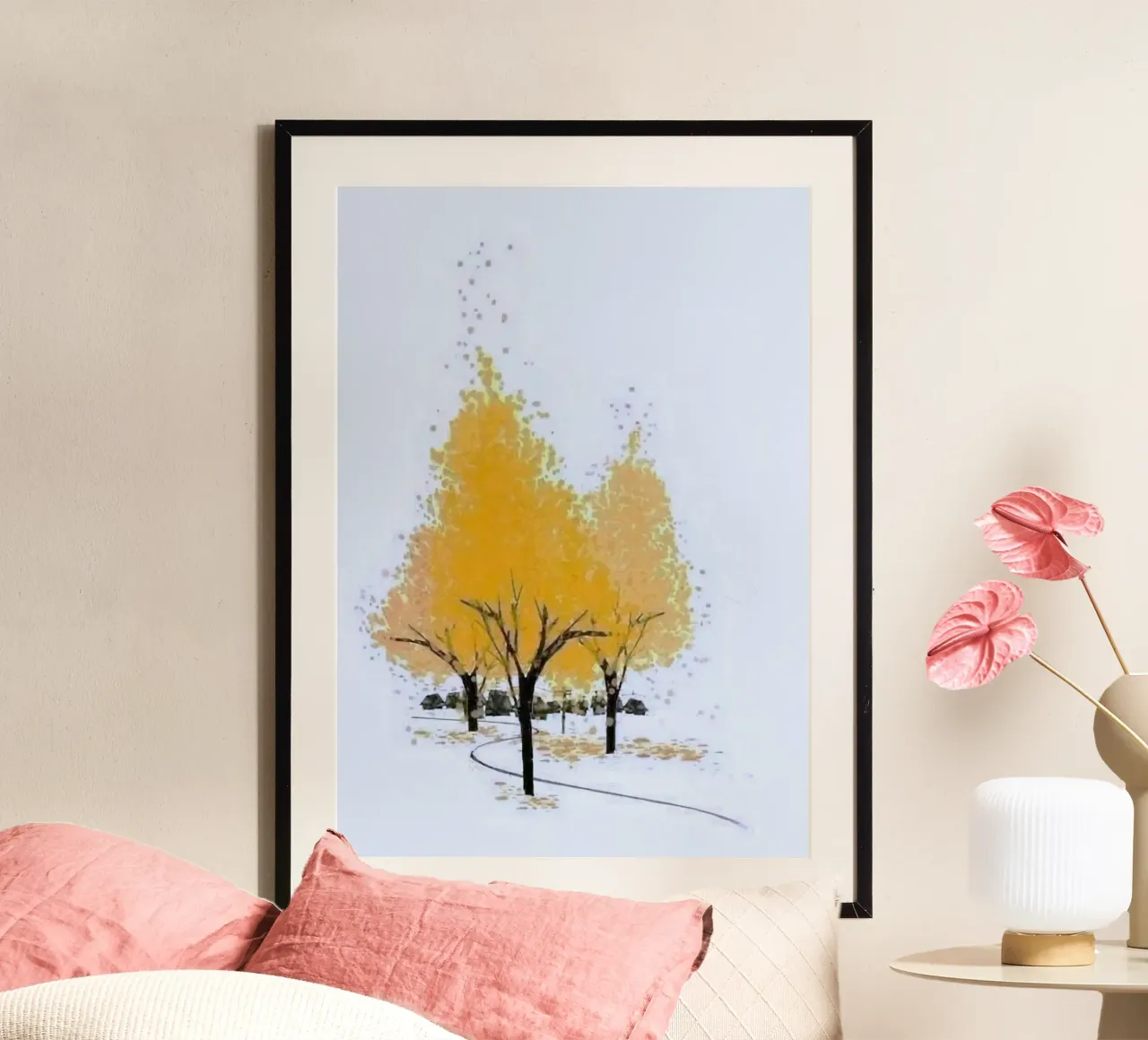 yellow shadow tree poster con telaio in alluminio da miracle