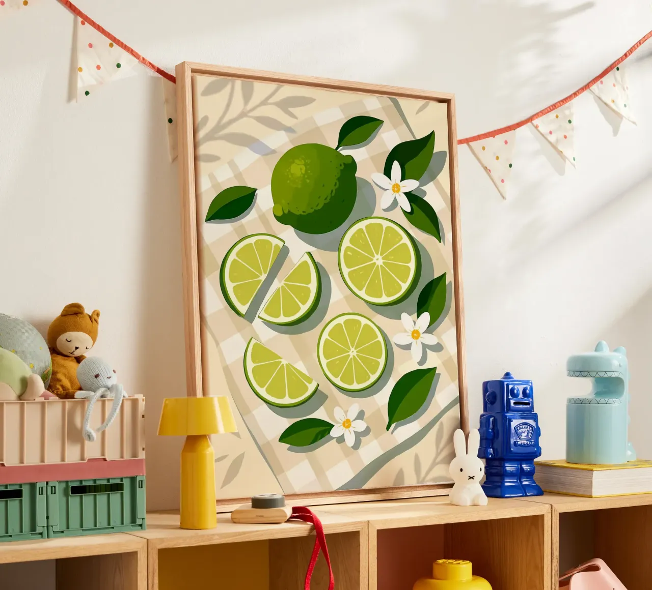 Lime - Una tavola stilizzata tela con Cornice a cassetta da Henry Singh