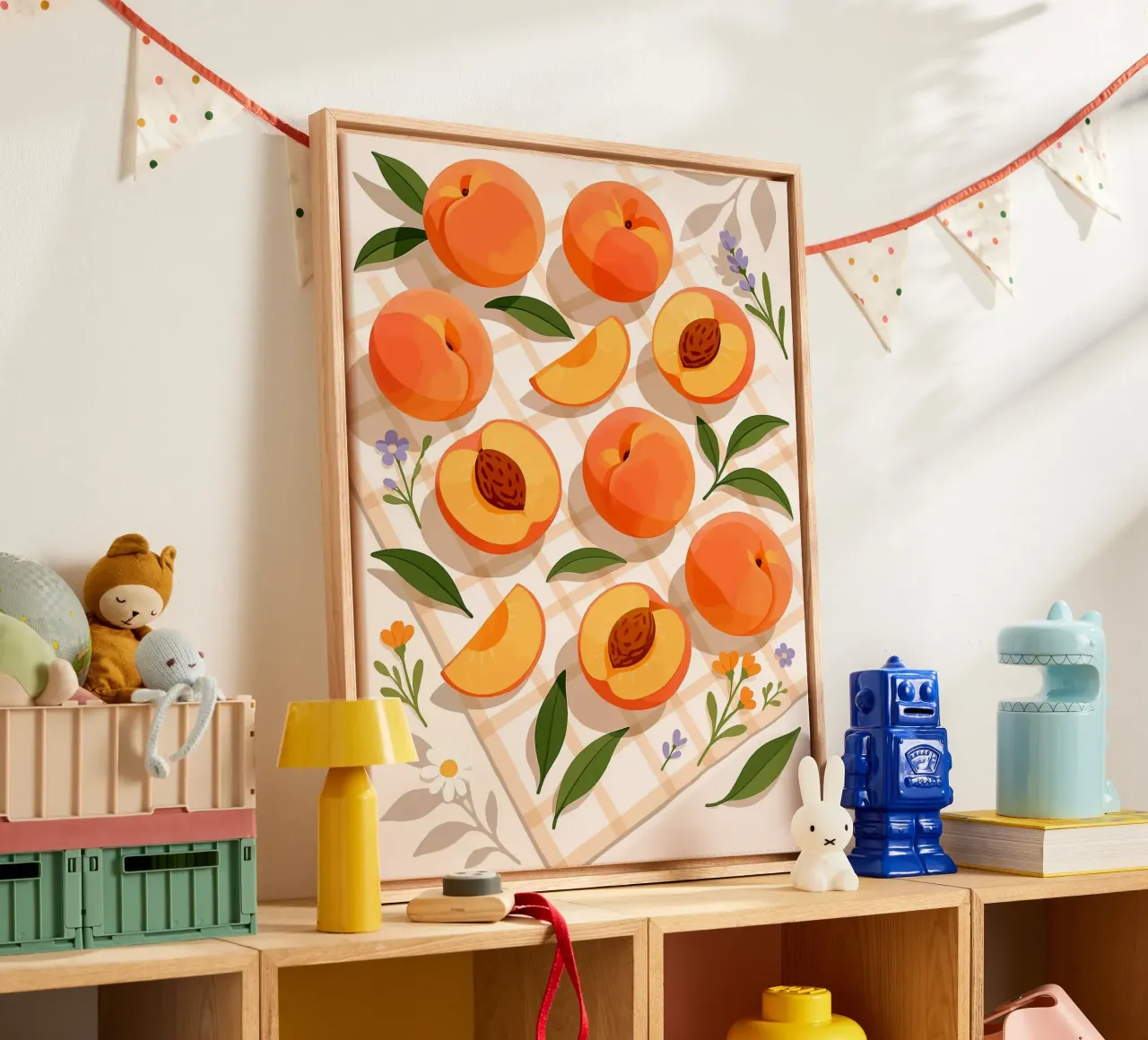 Peach – A Stylized Tablescape canvas with Floater frame by Henry Singh