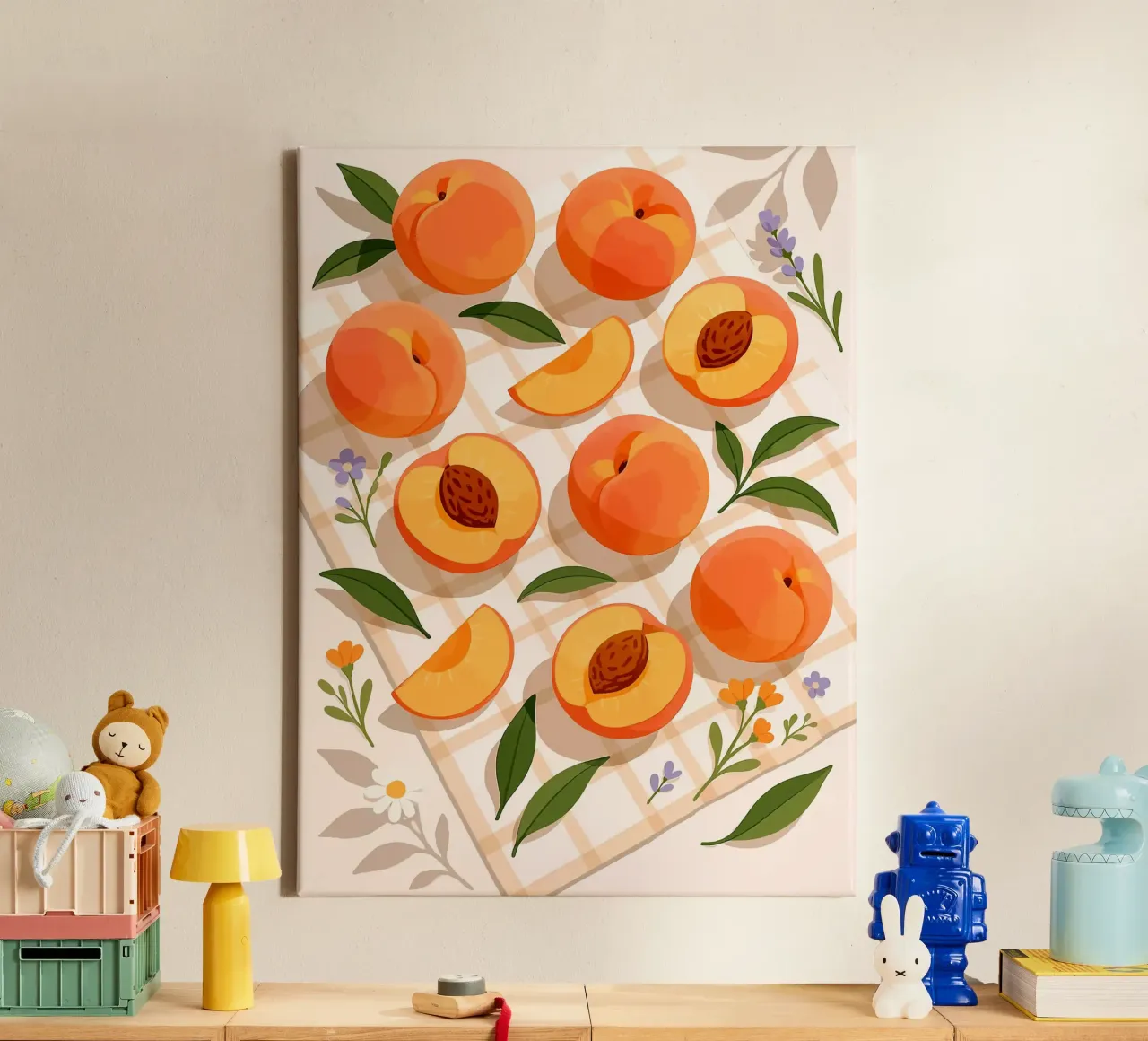 Peach – A Stylized Tablescape canvas with Floater frame by Henry Singh