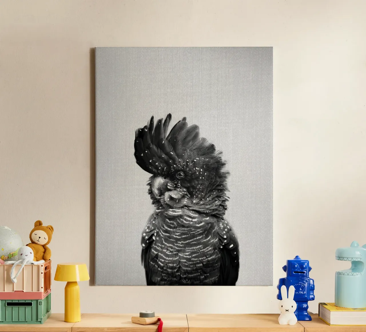 Cacatua nero BW tela con Cornice a cassetta da Ethan Pelletier