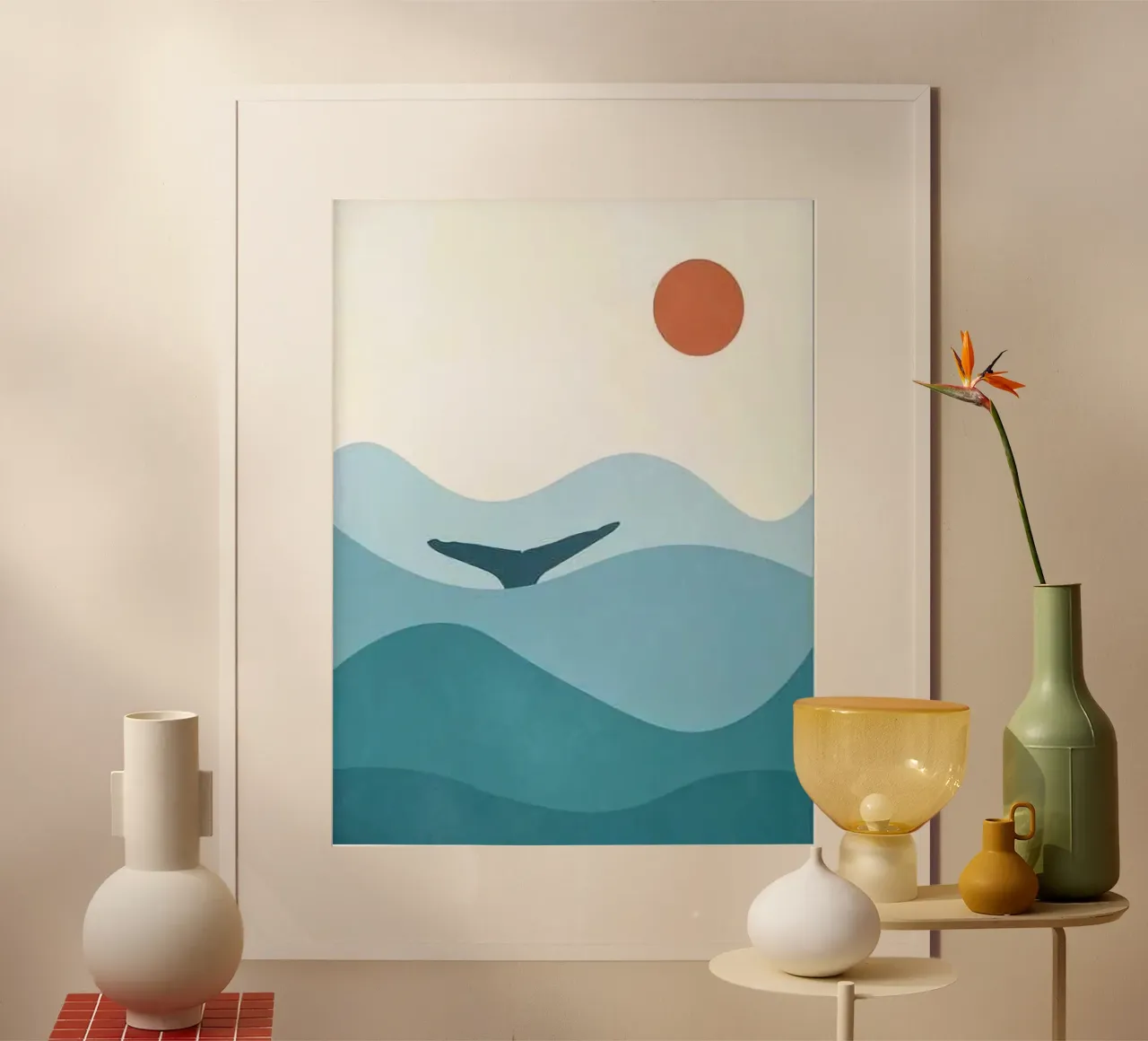huge wave cover whale poster con telaio in legno da melts