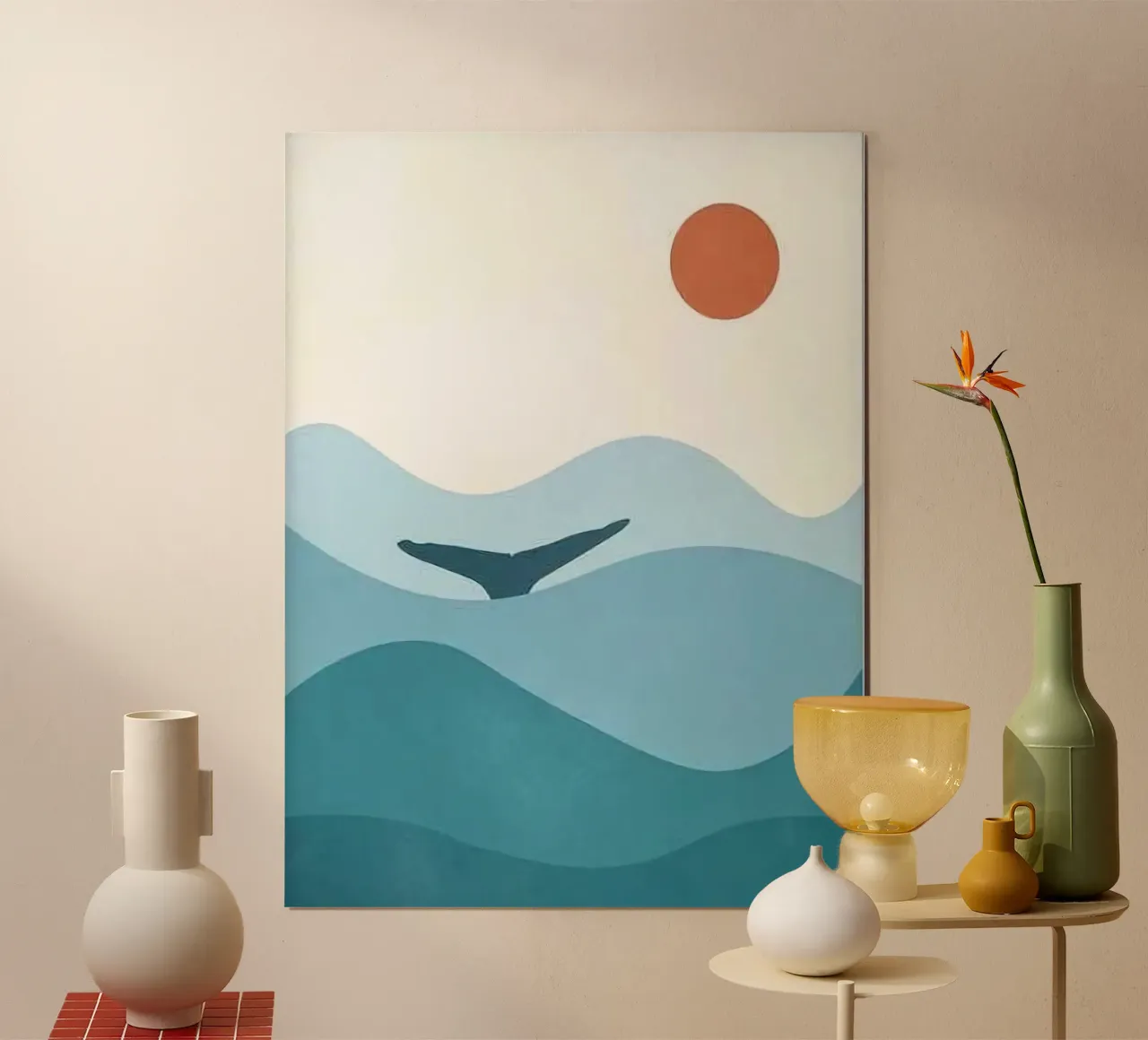 huge wave cover whale poster con telaio in legno da melts