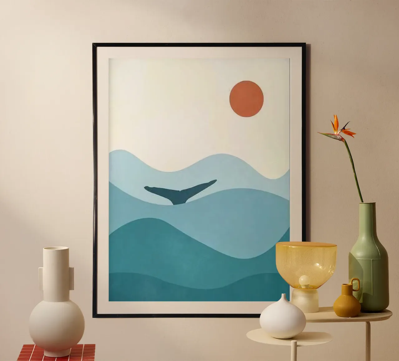 huge wave cover whale poster con telaio in legno da melts
